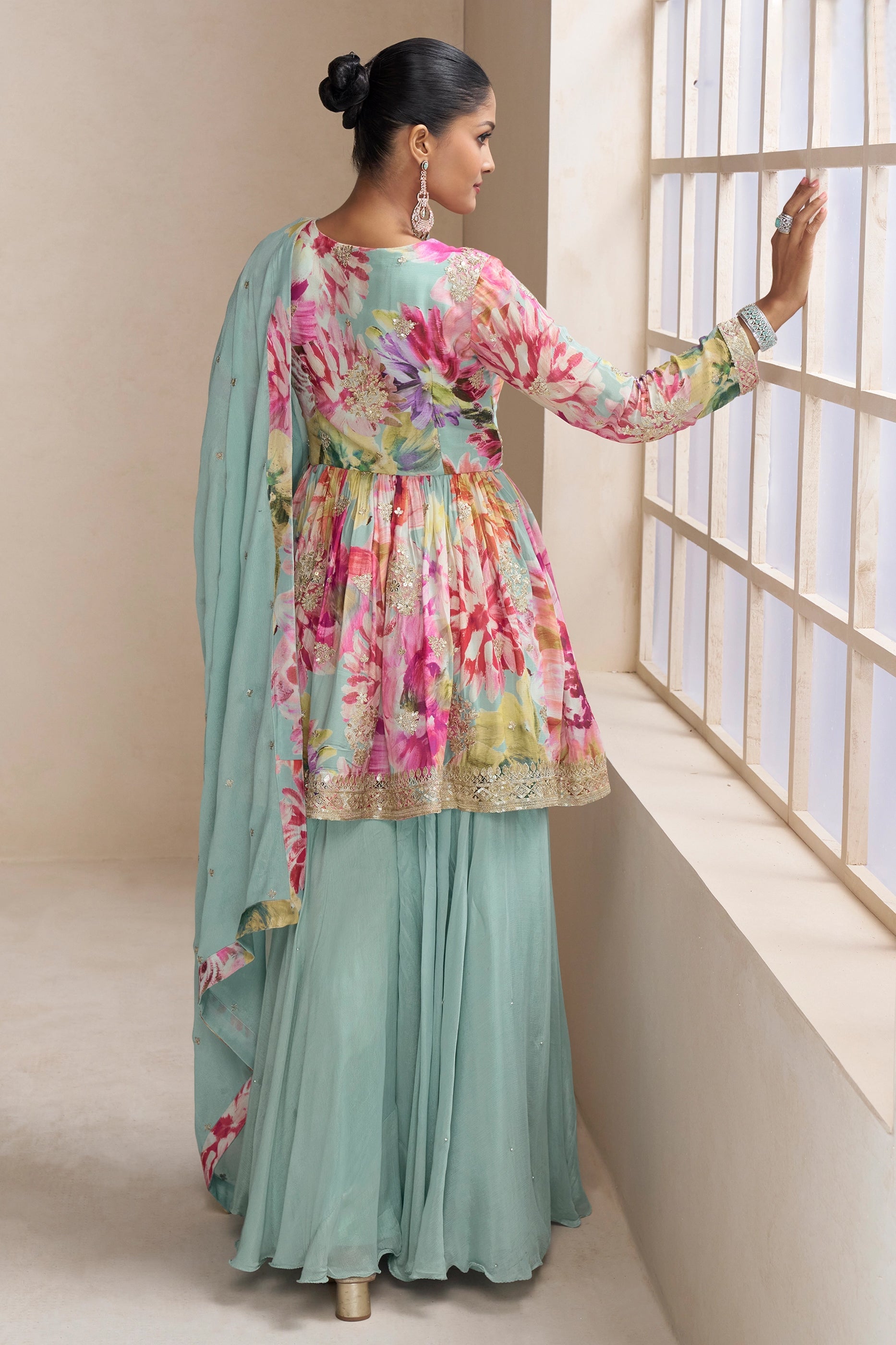 Light Blue Readymade Chinon A-line Suit-SAR10640_3_SareeButa.com