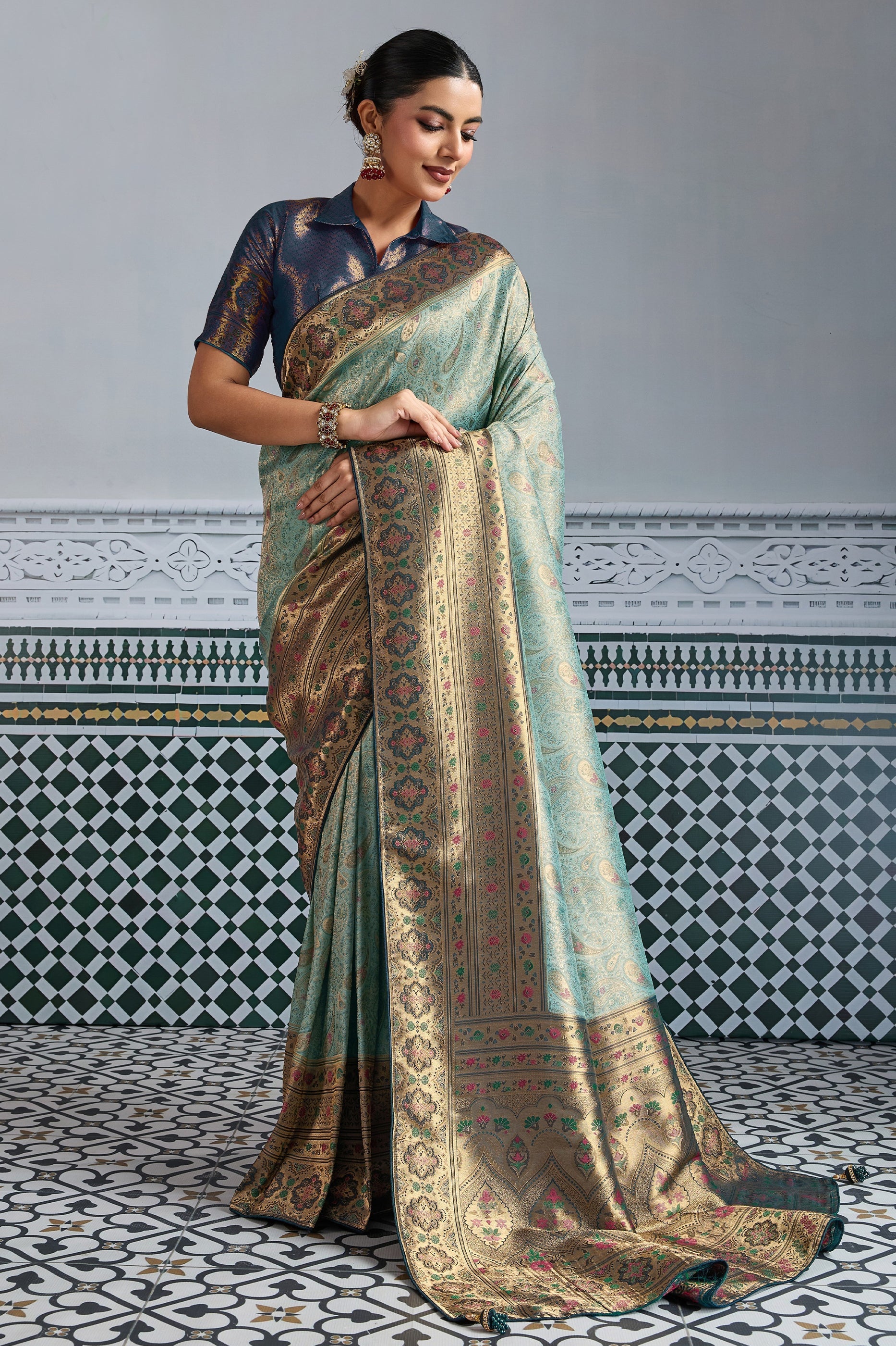 Light Blue Woven Kanjivaram Silk Saree-SAR10283_1_SareeButa.com