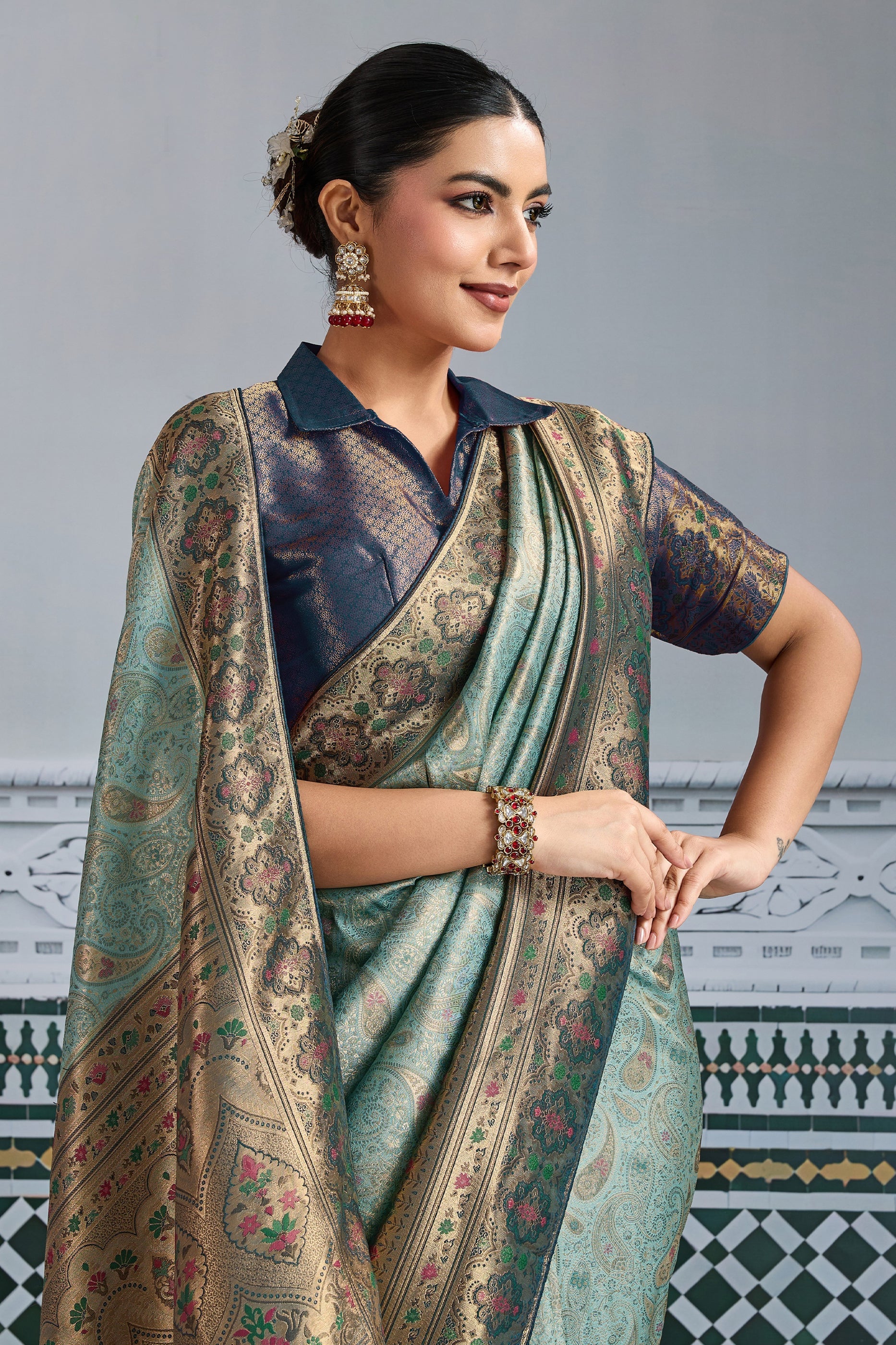 Light Blue Woven Kanjivaram Silk Saree-SAR10283_2_SareeButa.com