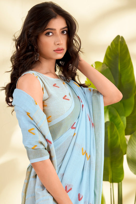 Light Blue Woven Linen Silk Saree-SAR10007_2_SareeButa.com