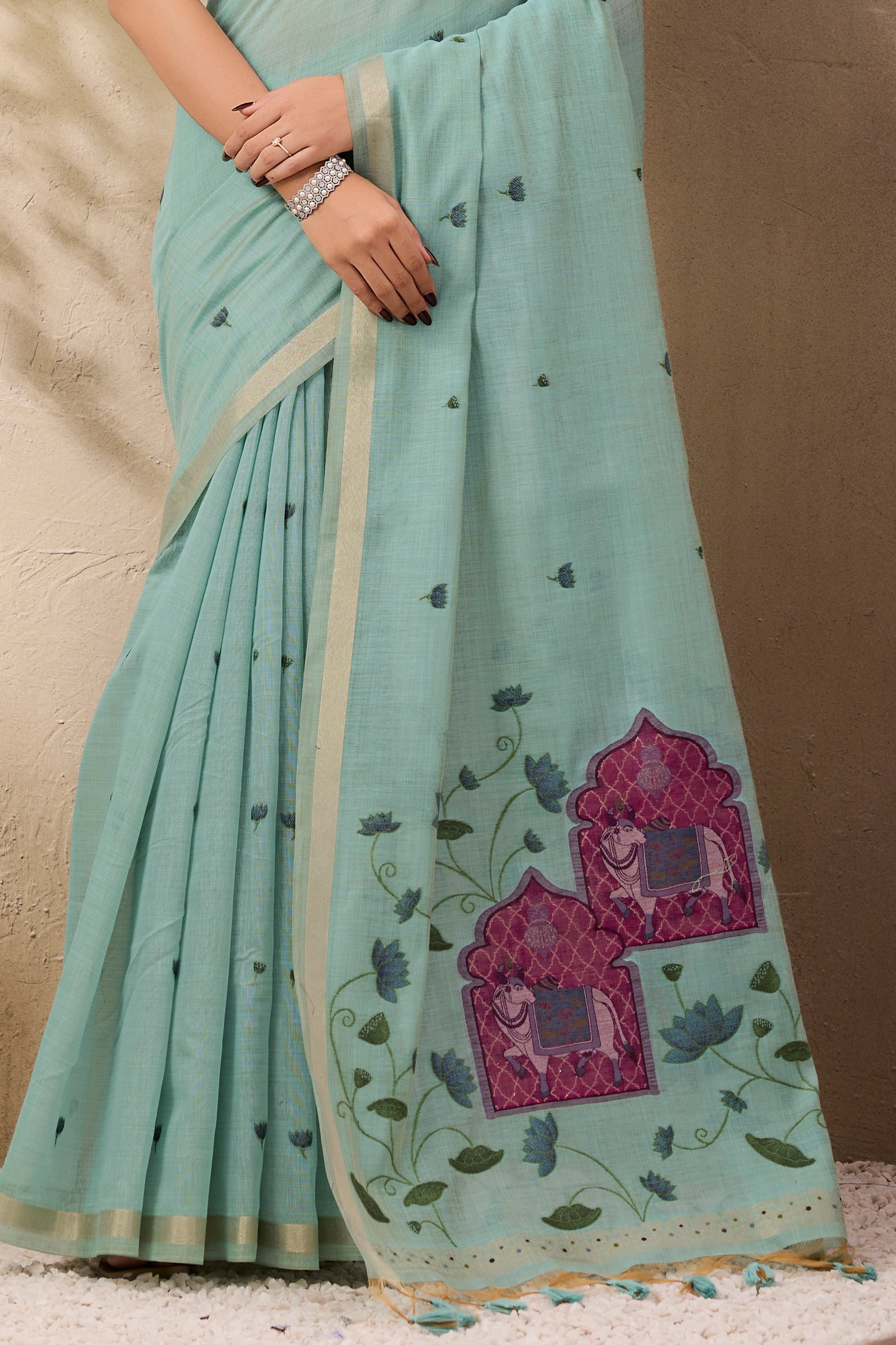 Light Blue Woven Munga Cotton Saree-SAR11216_5_SareeButa.com