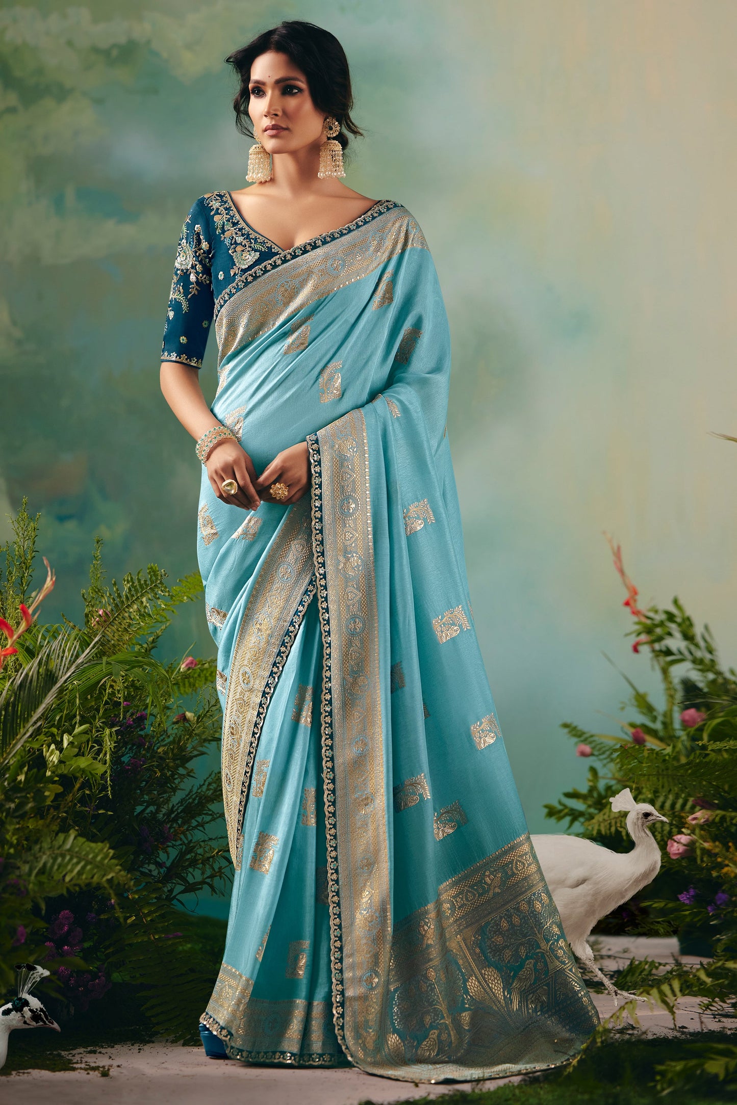 Light Blue Woven Viscose Silk Banarasi Saree-SAR10572_1_SareeButa.com