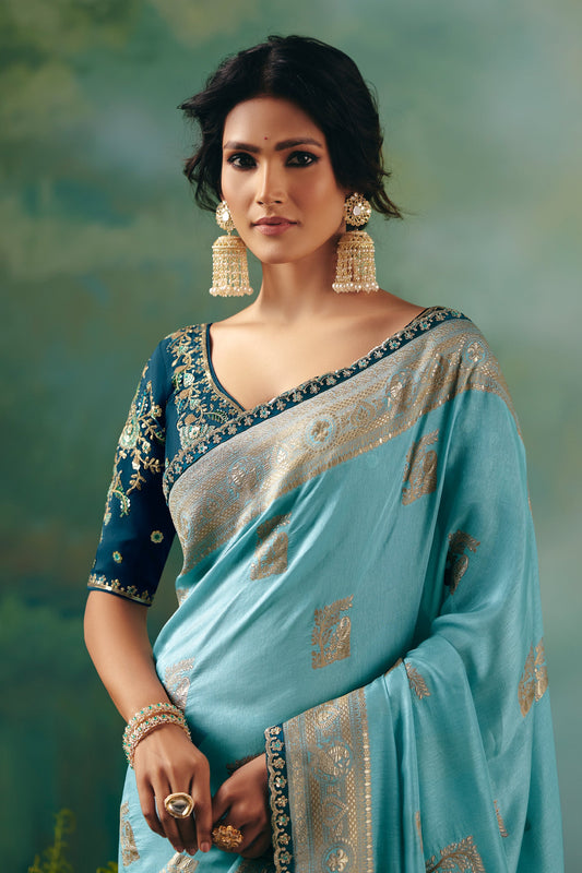 Light Blue Woven Viscose Silk Banarasi Saree-SAR10572_2_SareeButa.com