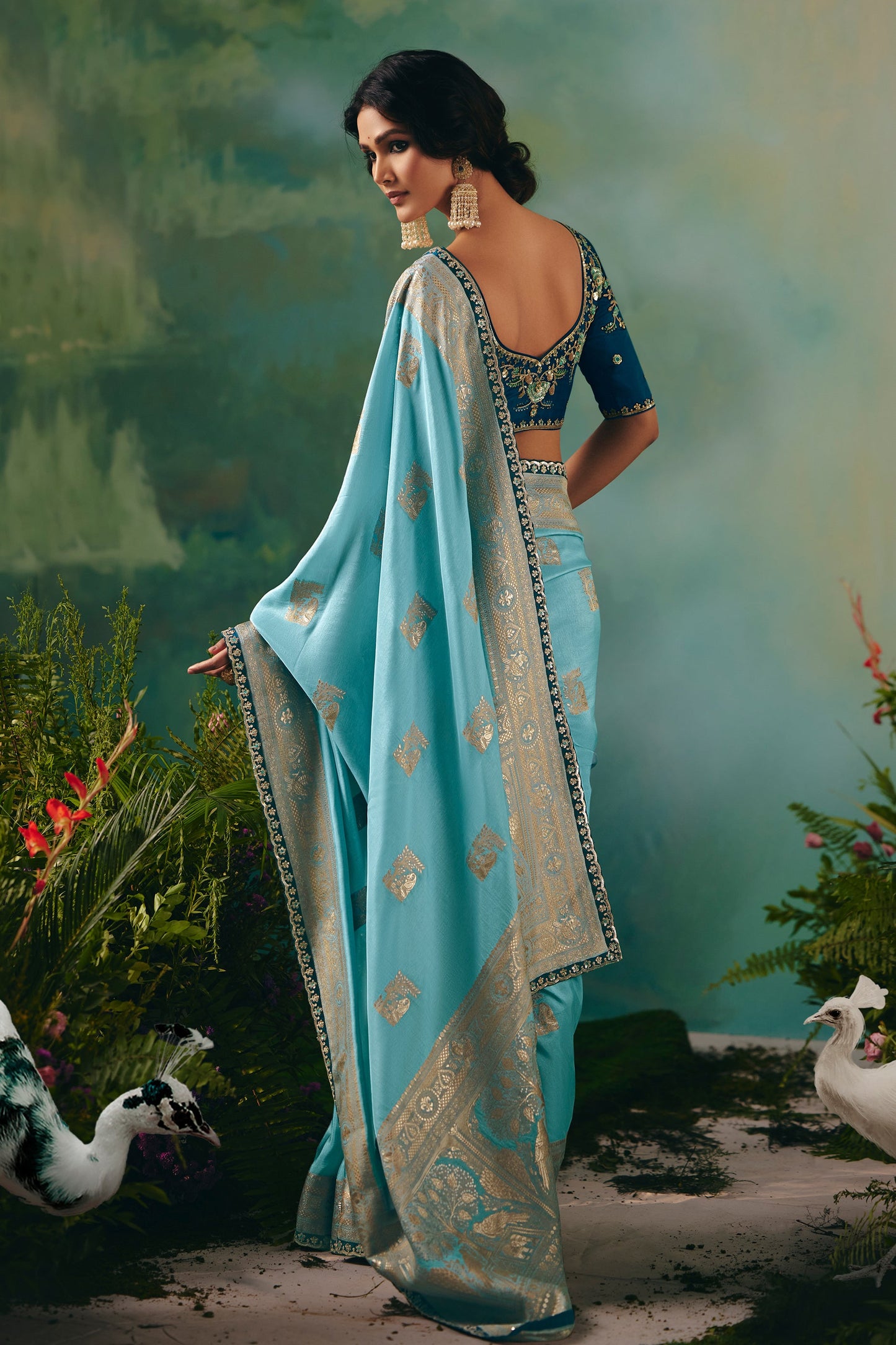 Light Blue Woven Viscose Silk Banarasi Saree-SAR10572_3_SareeButa.com
