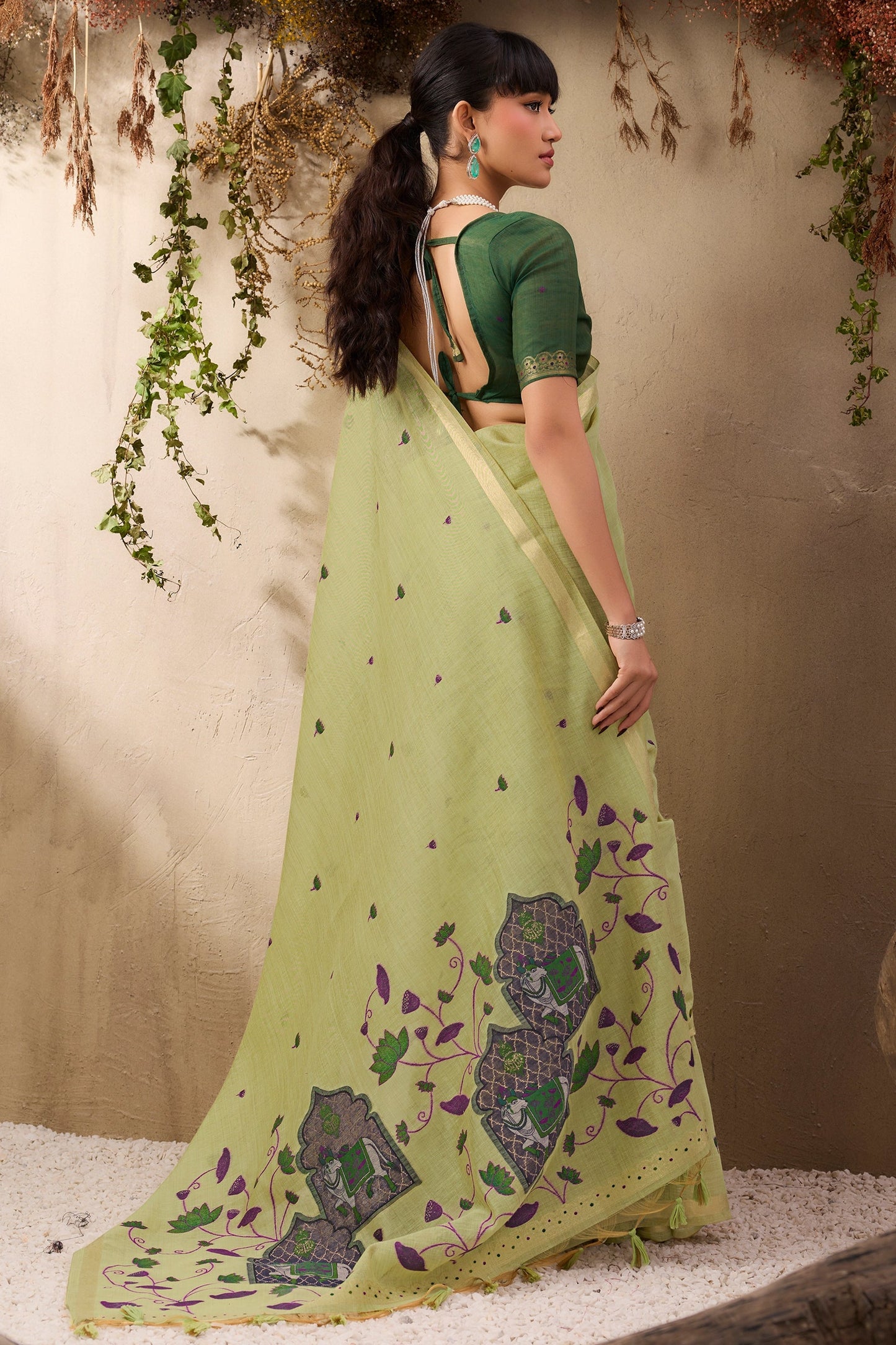 Light Green Woven Munga Cotton Saree-SAR11217_3_SareeButa.com