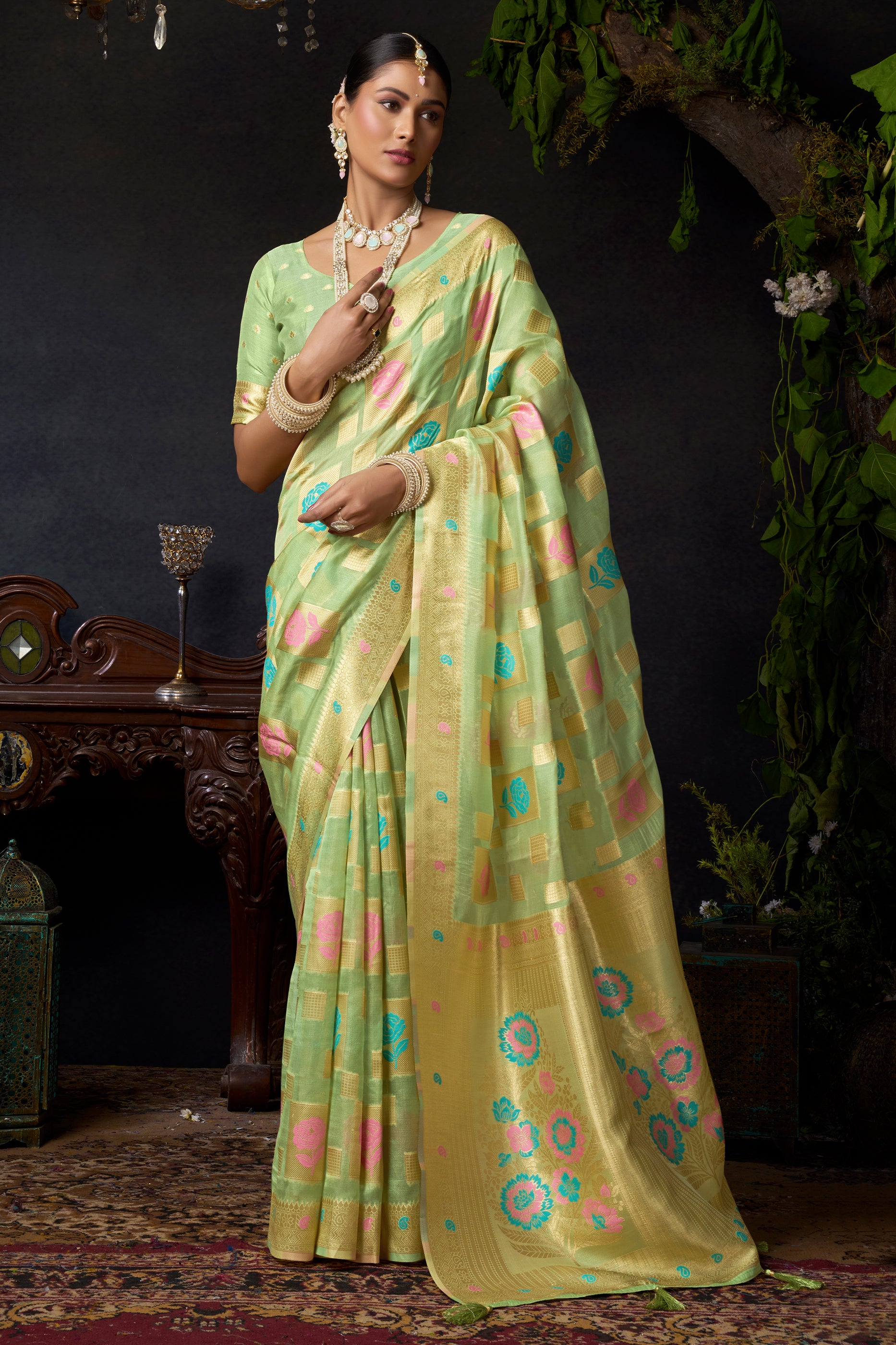 Light Green Woven Organza Saree-SAR12617_1_SareeButa.com