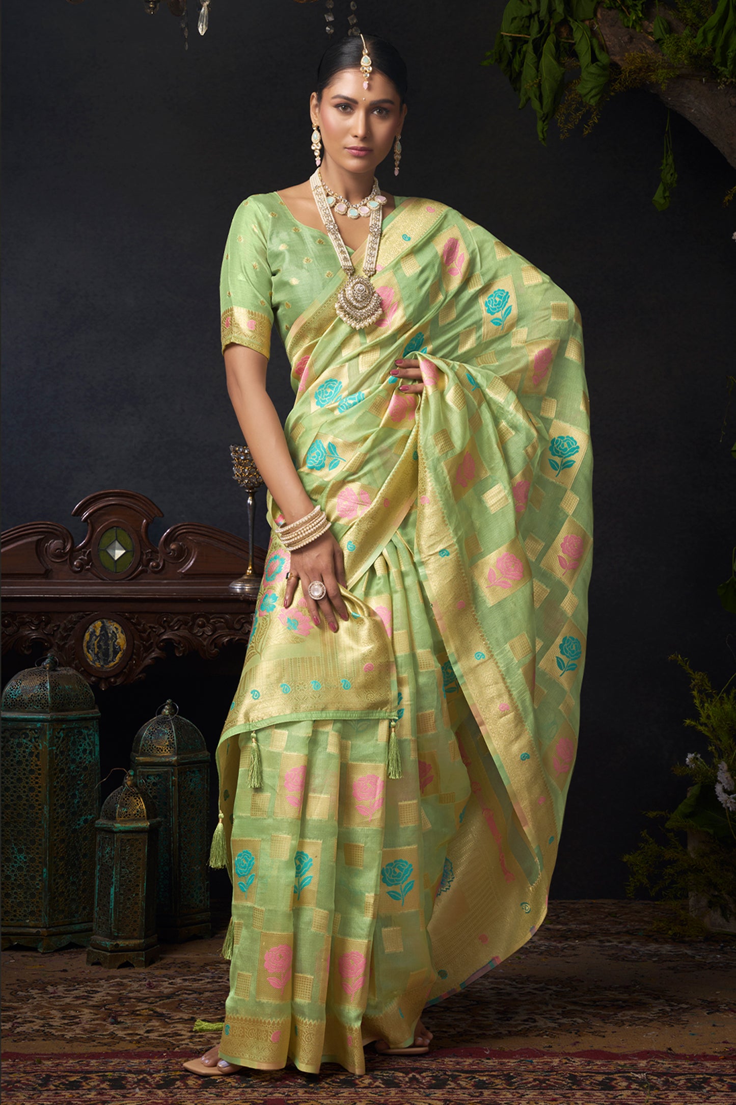 Light Green Woven Organza Saree-SAR12617_3_SareeButa.com