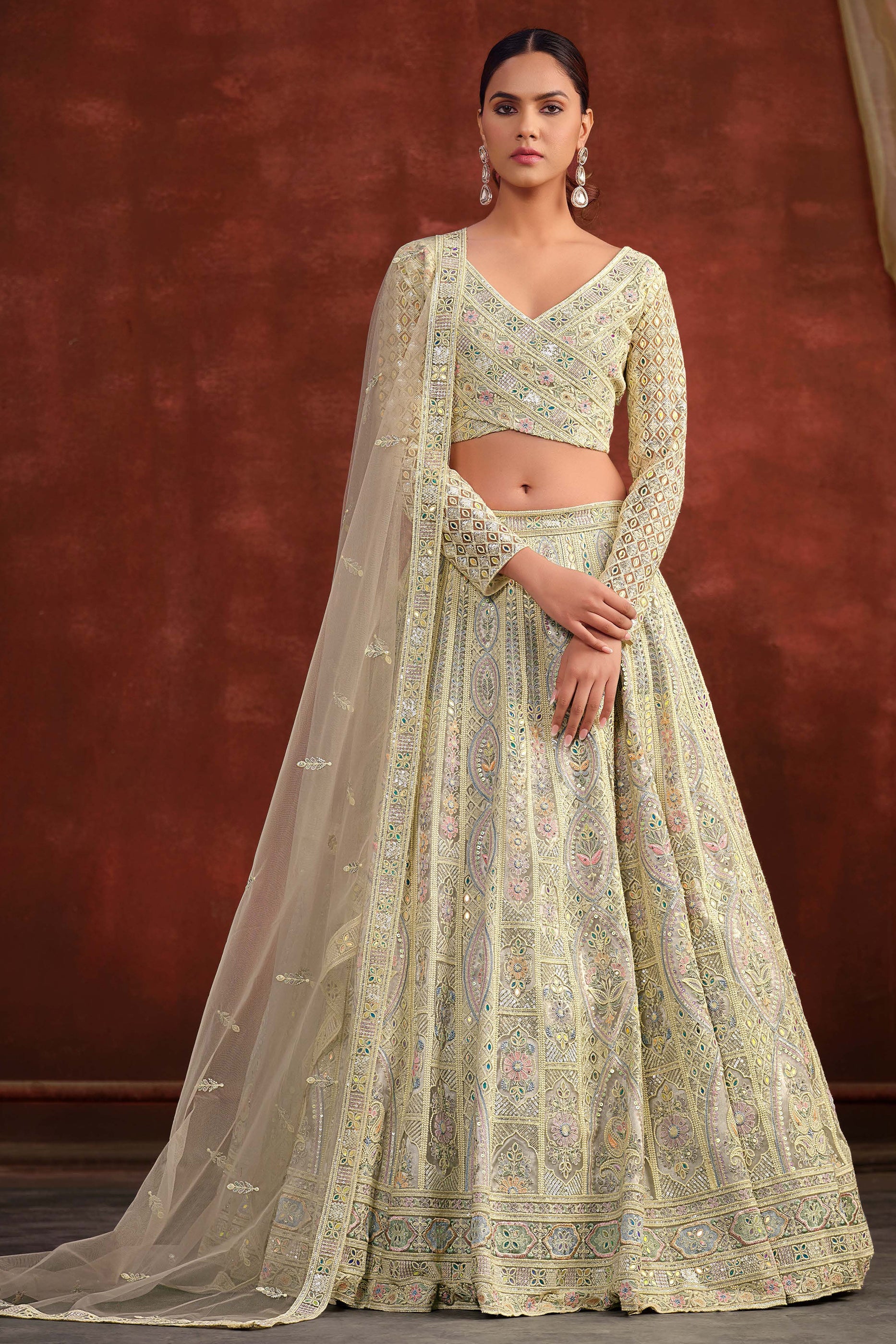 Light Grey Embroidered Semi-Stitched Net Lehenga-SAR10345_1_SareeButa.com