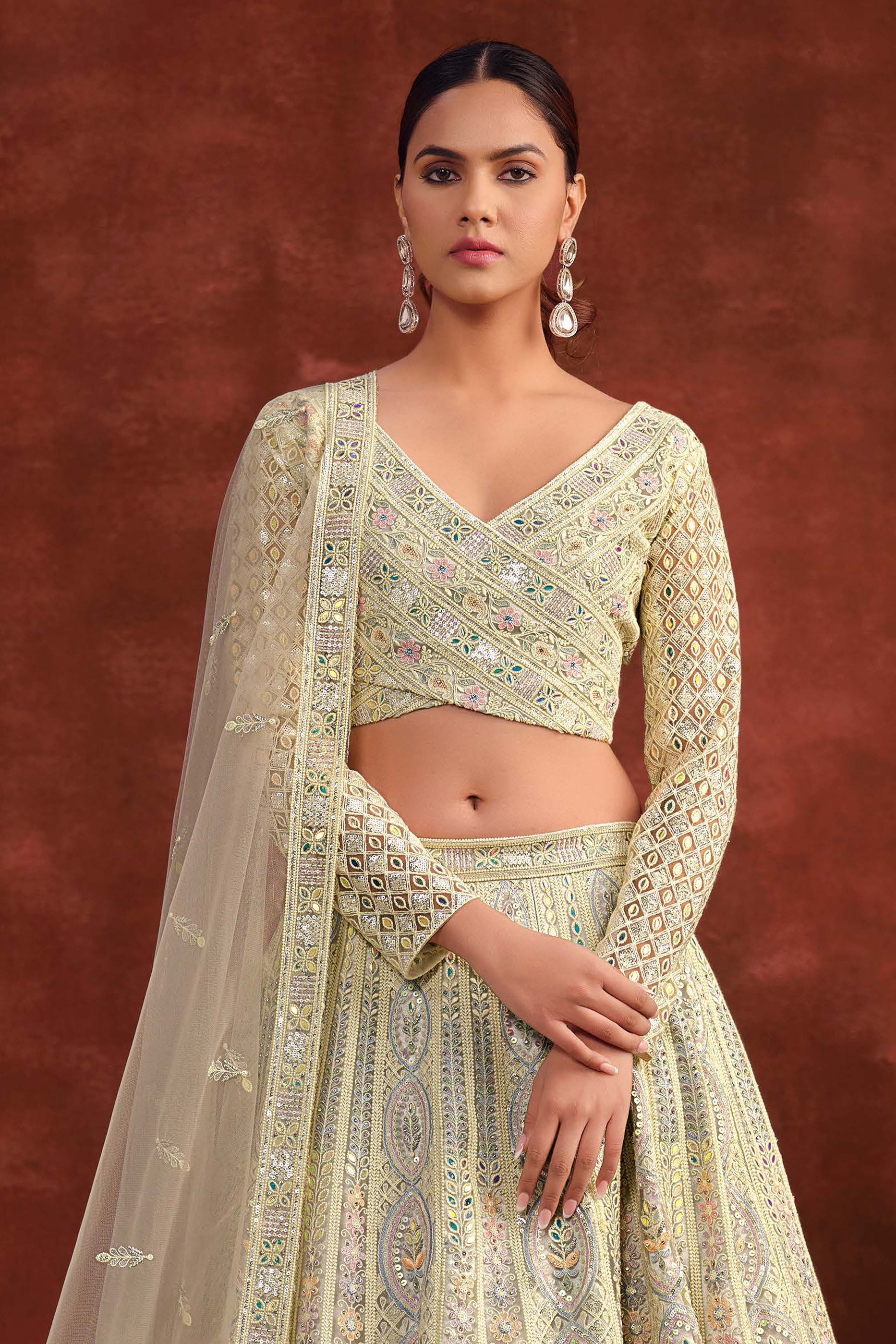 Light Grey Embroidered Semi-Stitched Net Lehenga-SAR10345_5_SareeButa.com