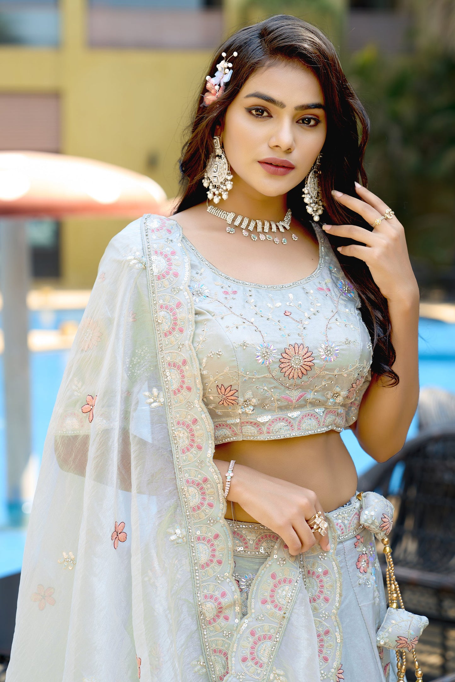 Light Grey Semi-Stitched Embroidered Silk Lehenga-SAR10727_2_SareeButa.com