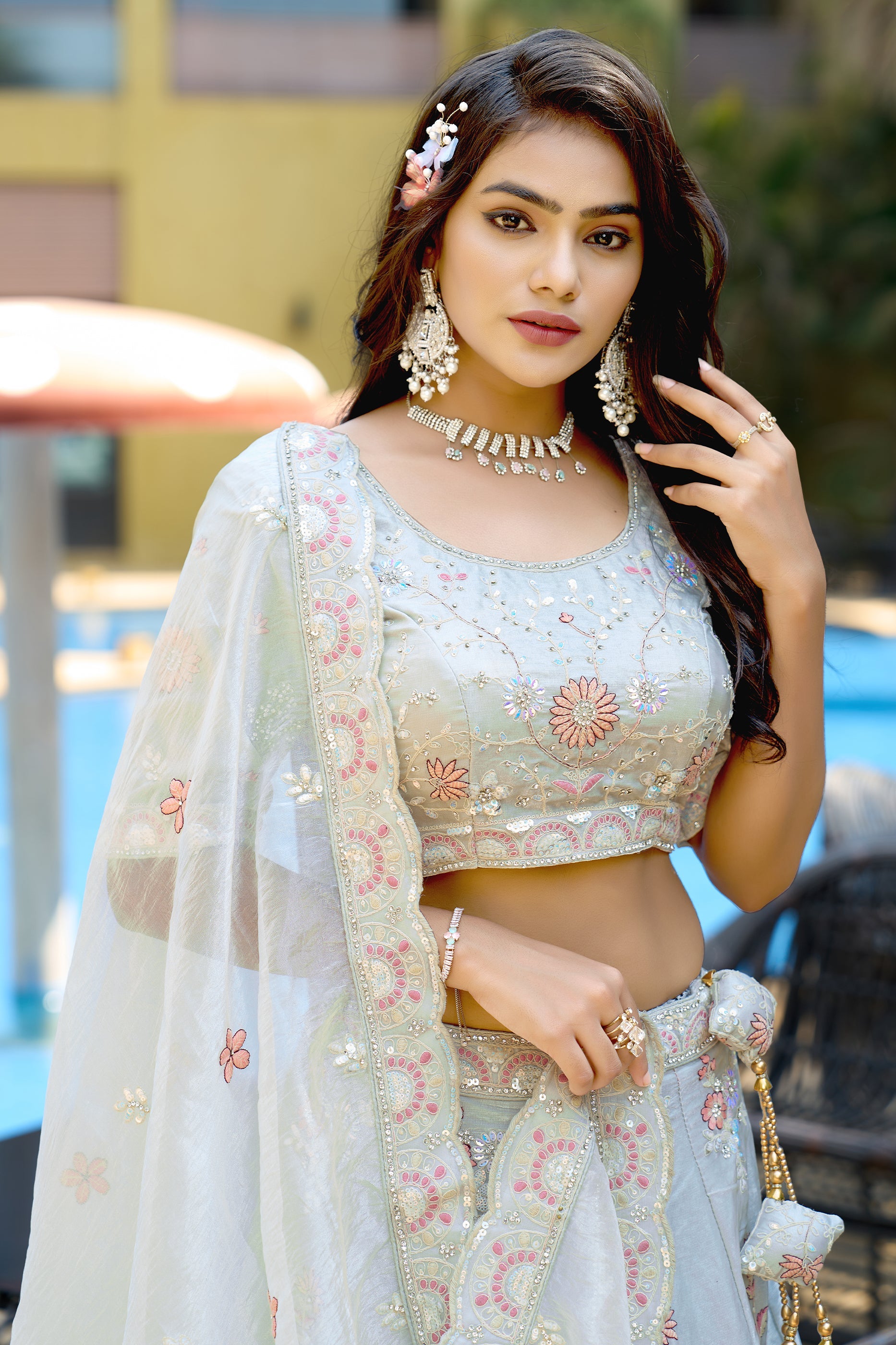 Light Grey Semi-Stitched Embroidered Silk Lehenga-SAR10727_2_SareeButa.com