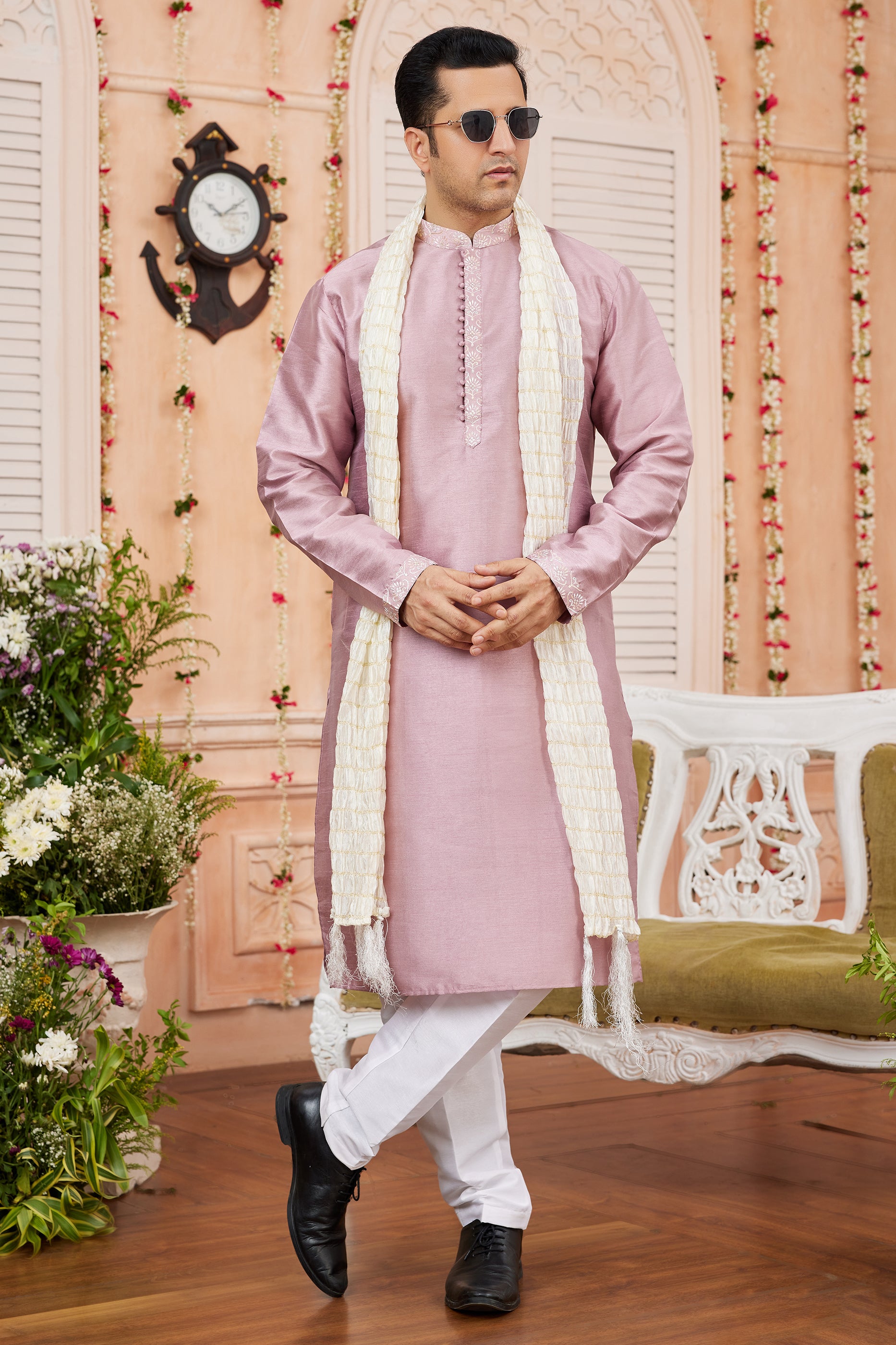 Light Pink Banarasi Silk Kurta Pajama-SAR11402_1_SareeButa.com