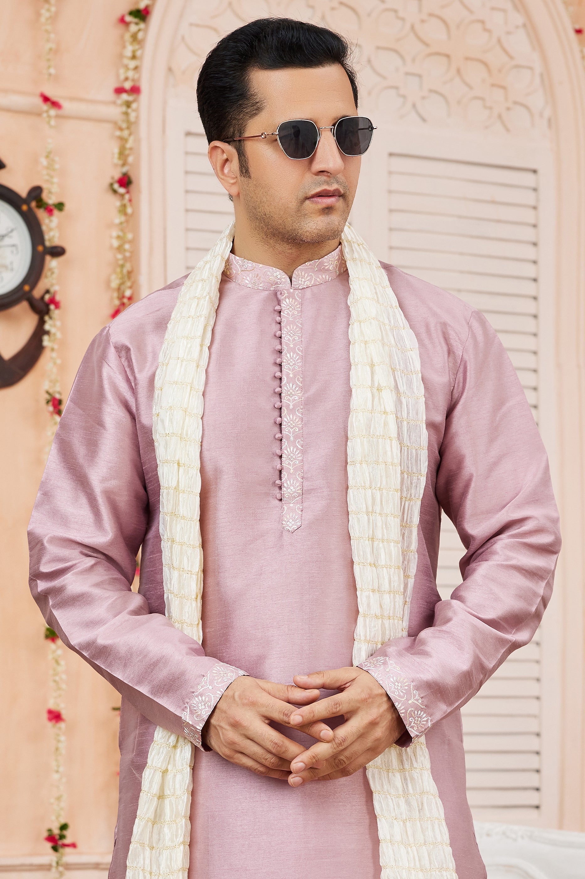 Light Pink Banarasi Silk Kurta Pajama-SAR11402_3_SareeButa.com