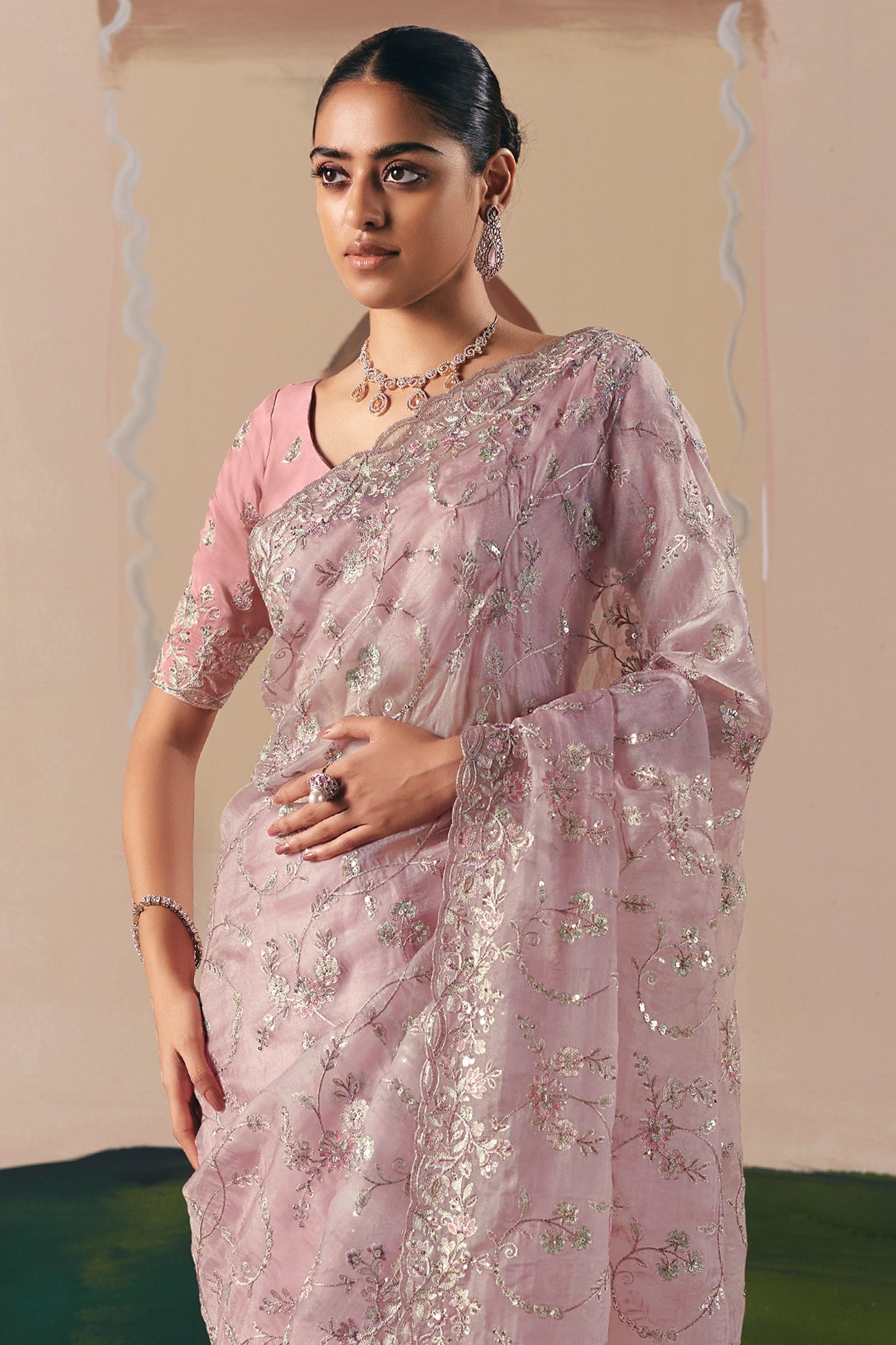 Light Pink Embroidered Organza Saree-SAR10551_4_SareeButa.com