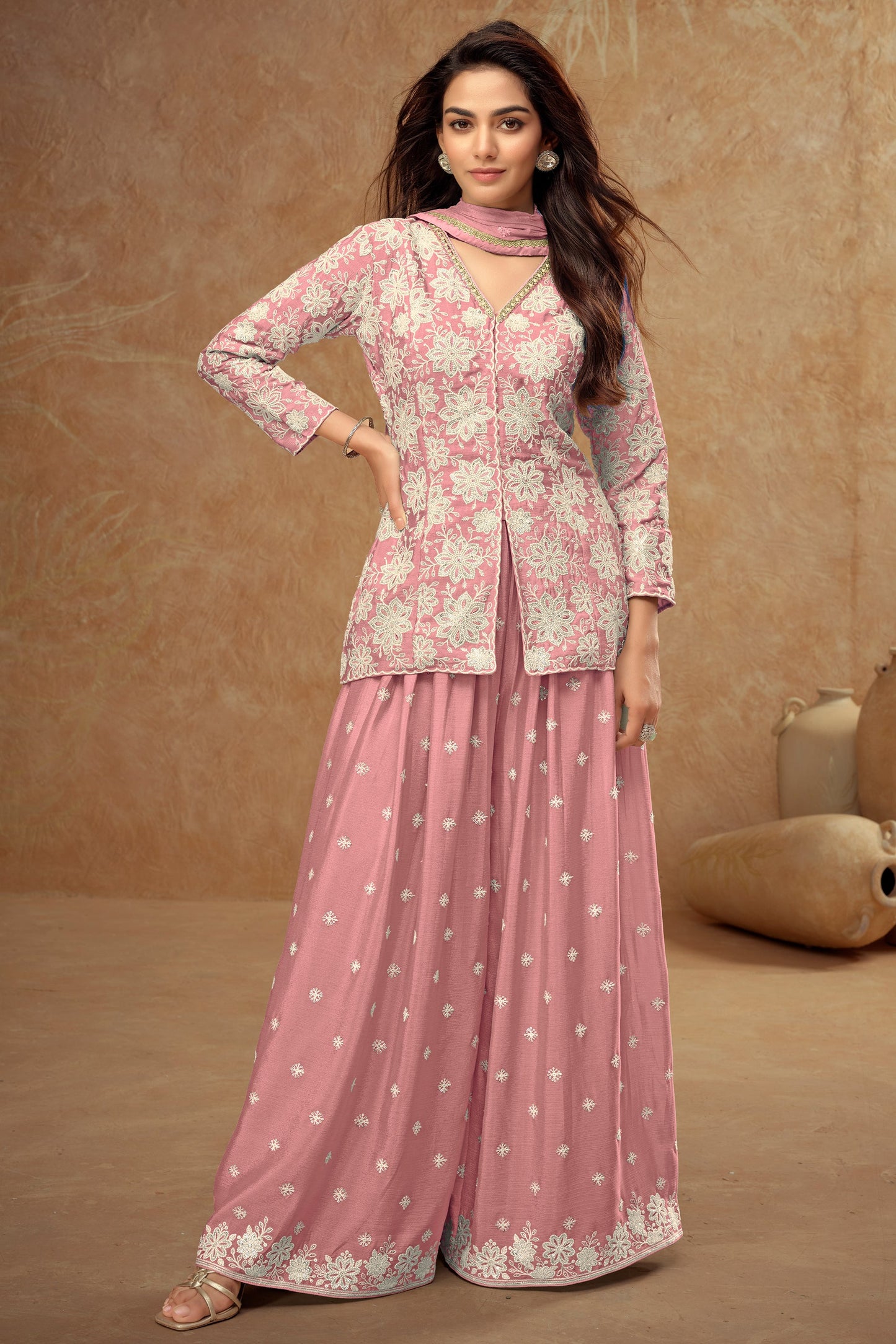 Light Pink Readymade Embroidered Chinon Palazzo Suit-SAR10803_1_SareeButa.com