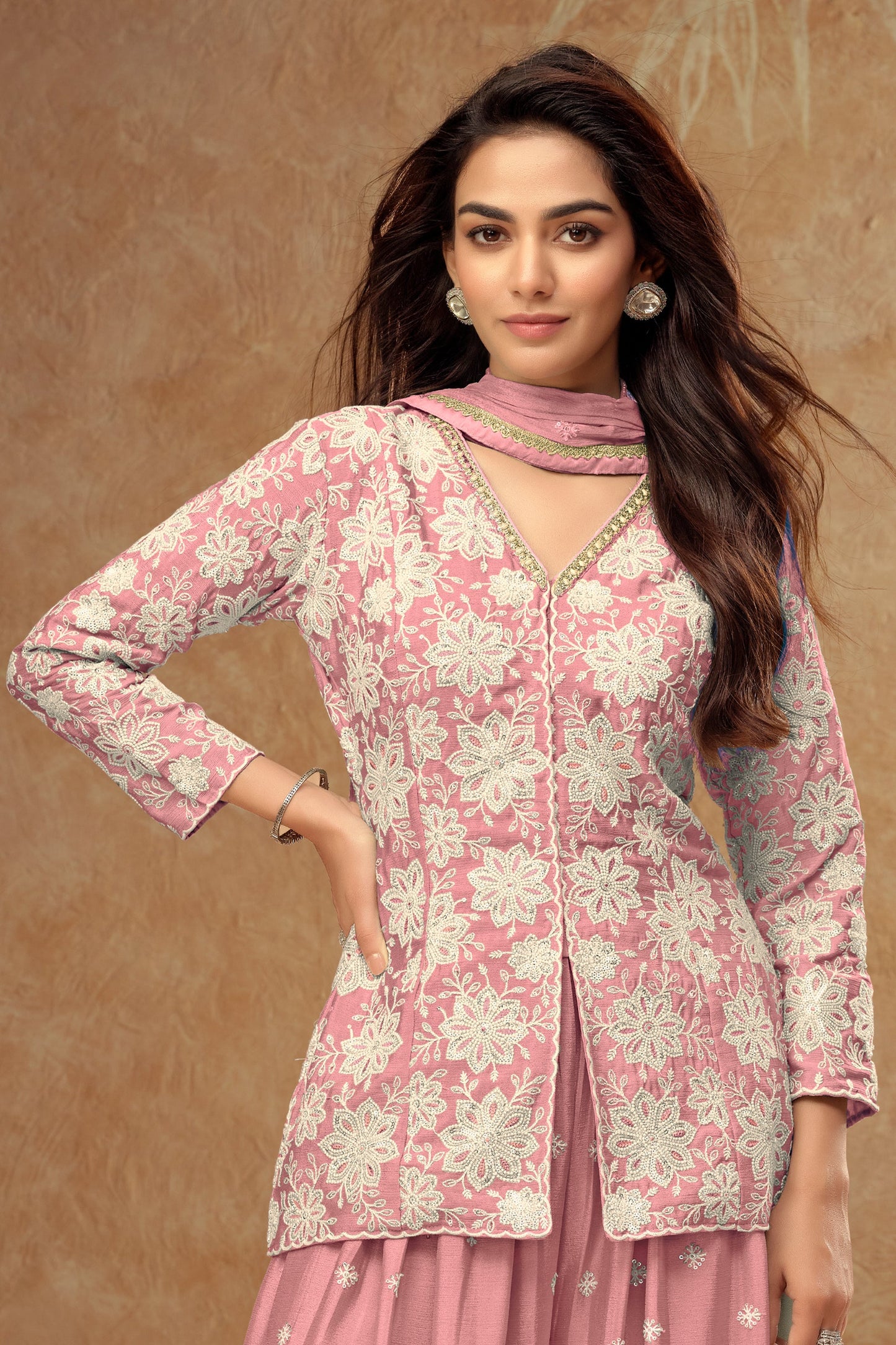 Light Pink Readymade Embroidered Chinon Palazzo Suit-SAR10803_3_SareeButa.com