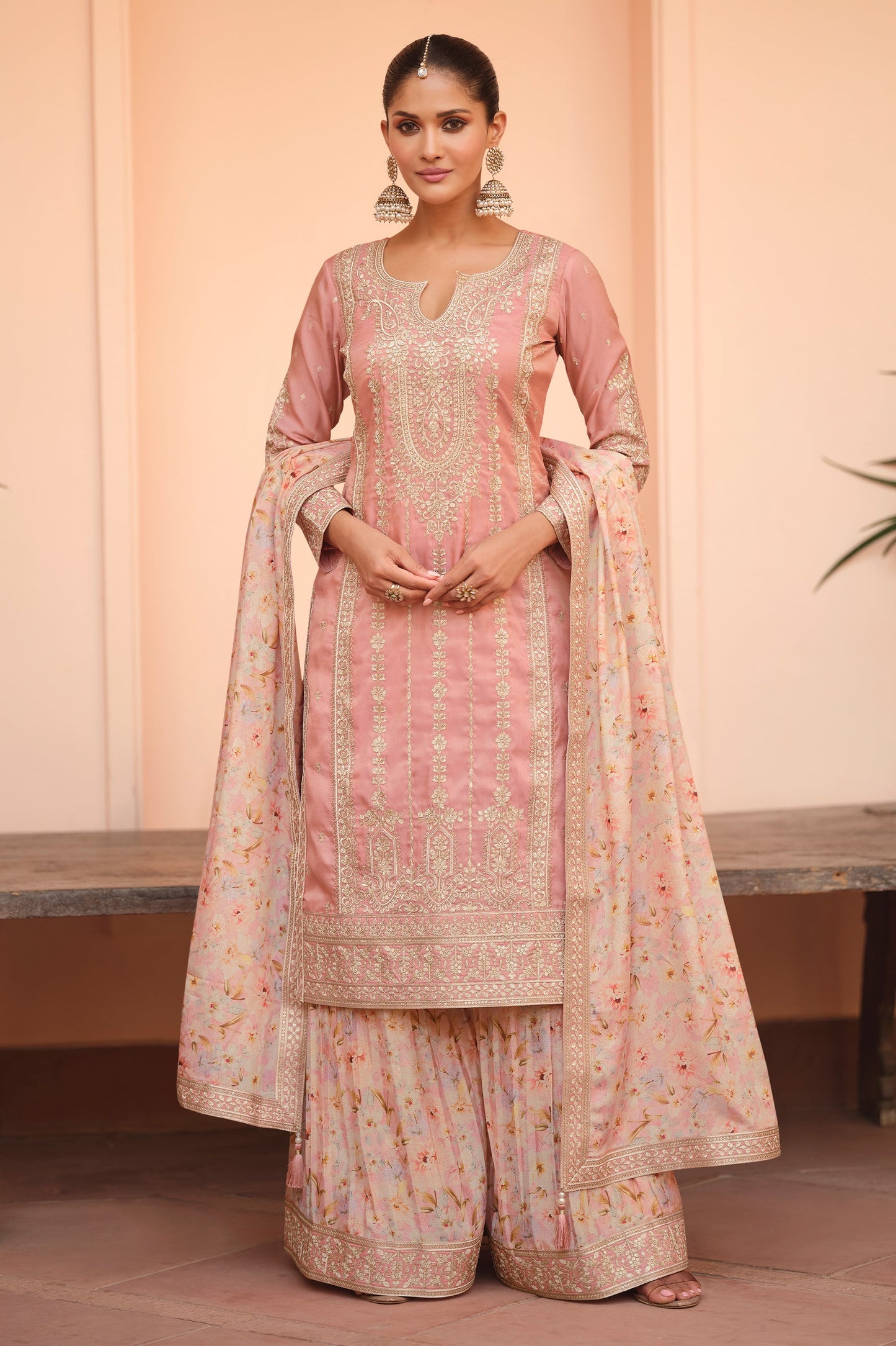 Light Pink Readymade Embroidered Simar Silk Suit-SAR10649_1_SareeButa.com