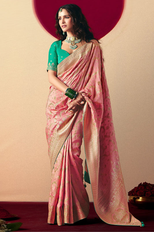 Light Pink Woven Viscose Silk Saree With Brocade Blouse-SAR10249_1_SareeButa.com