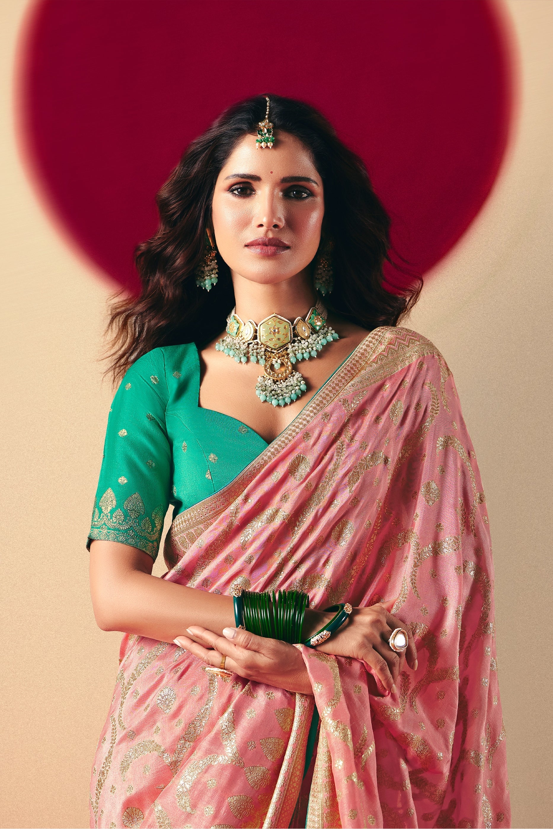 Light Pink Woven Viscose Silk Saree With Brocade Blouse-SAR10249_3_SareeButa.com