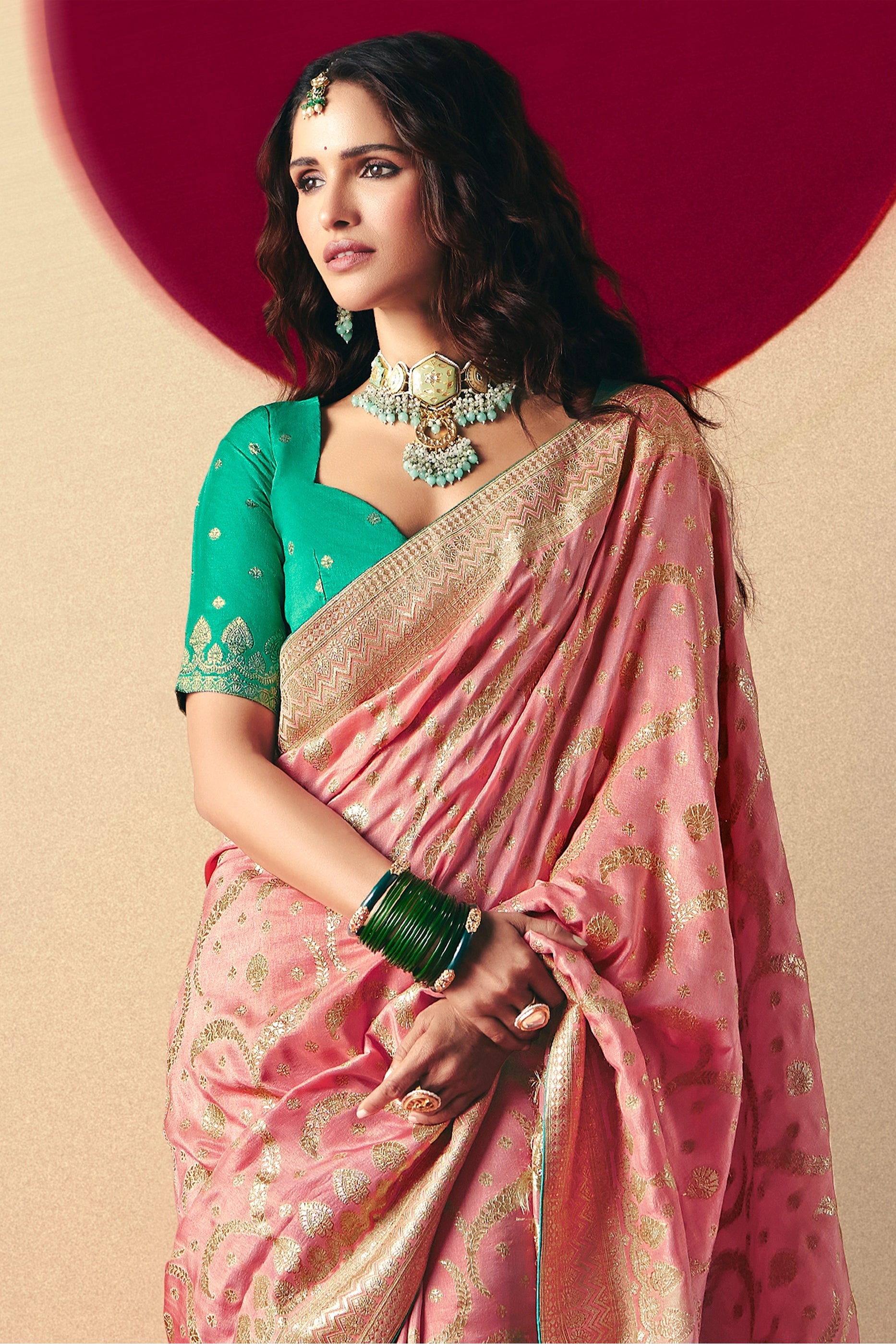 Light Pink Woven Viscose Silk Saree With Brocade Blouse-SAR10249_4_SareeButa.com