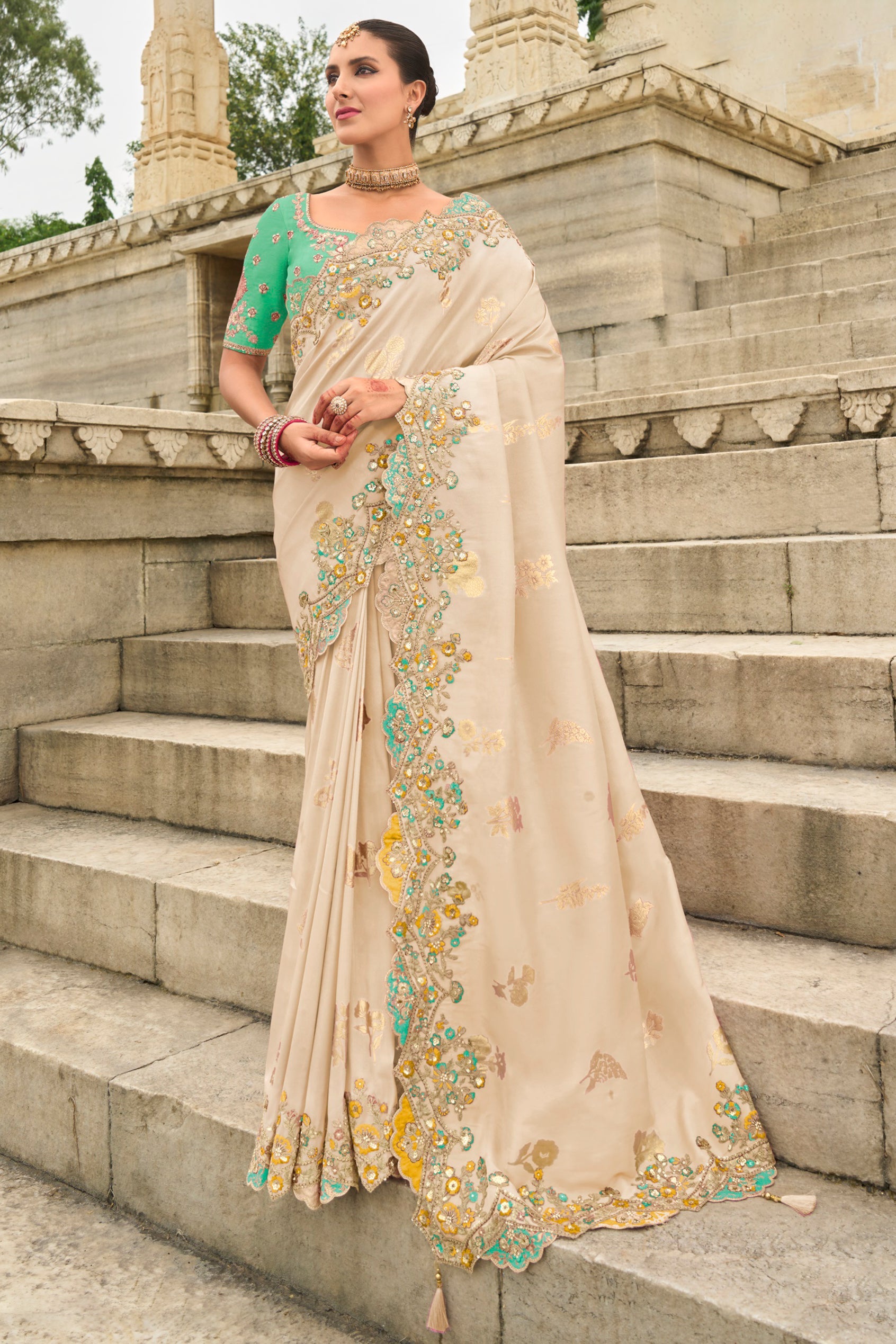 Light Sage Woven Banarasi Saree-ZB134500_1_SareeButa.com