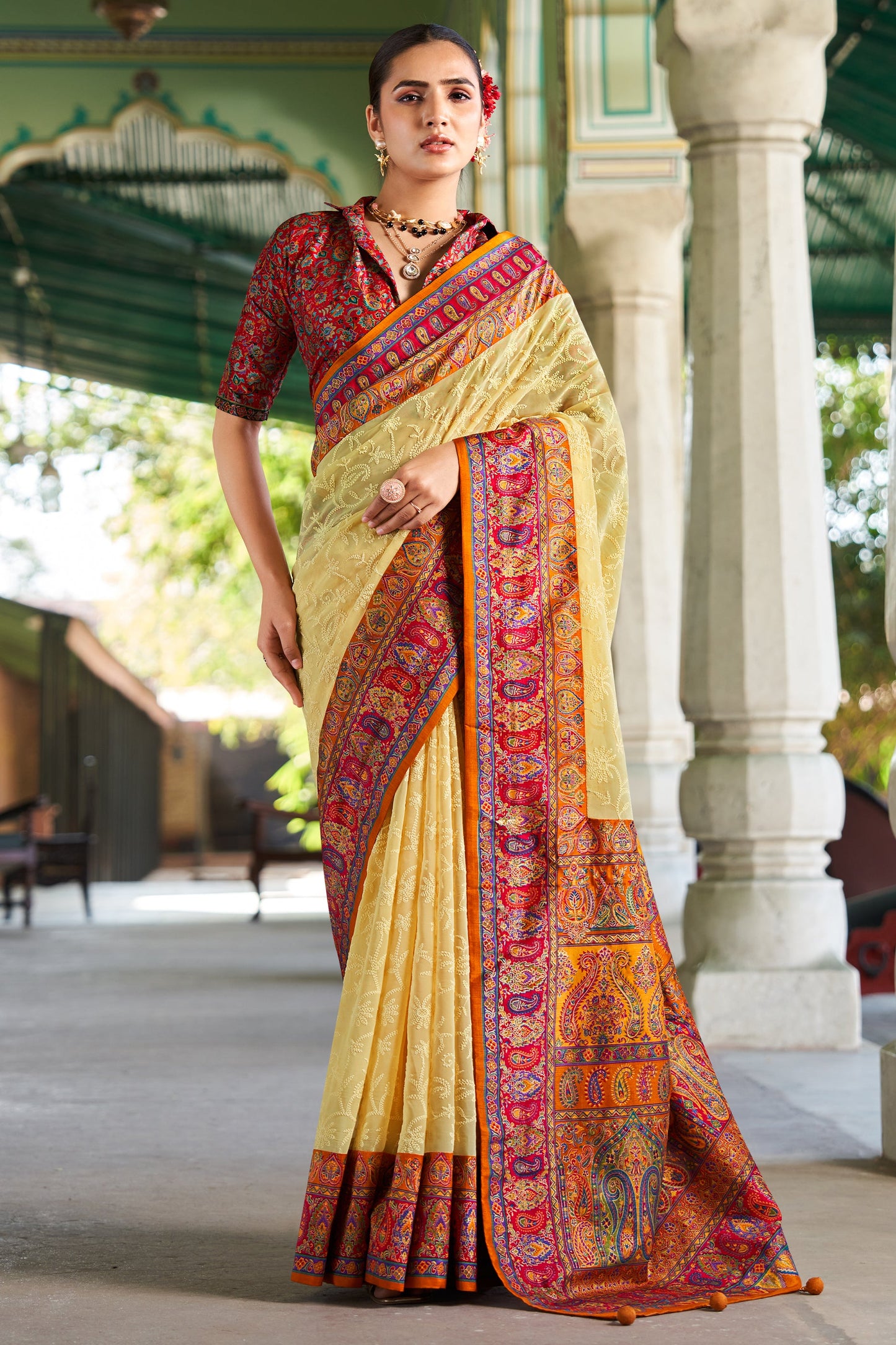 Light Yellow Printed Georgette Saree-SAR10208_1_SareeButa.com