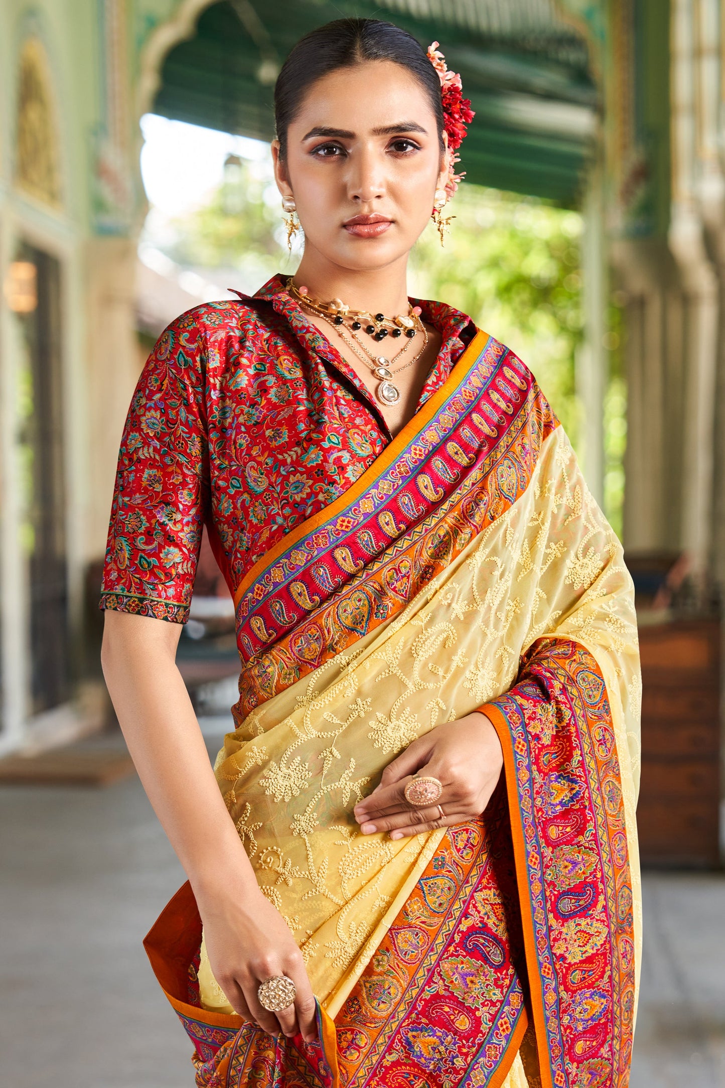 Light Yellow Printed Georgette Saree-SAR10208_2_SareeButa.com