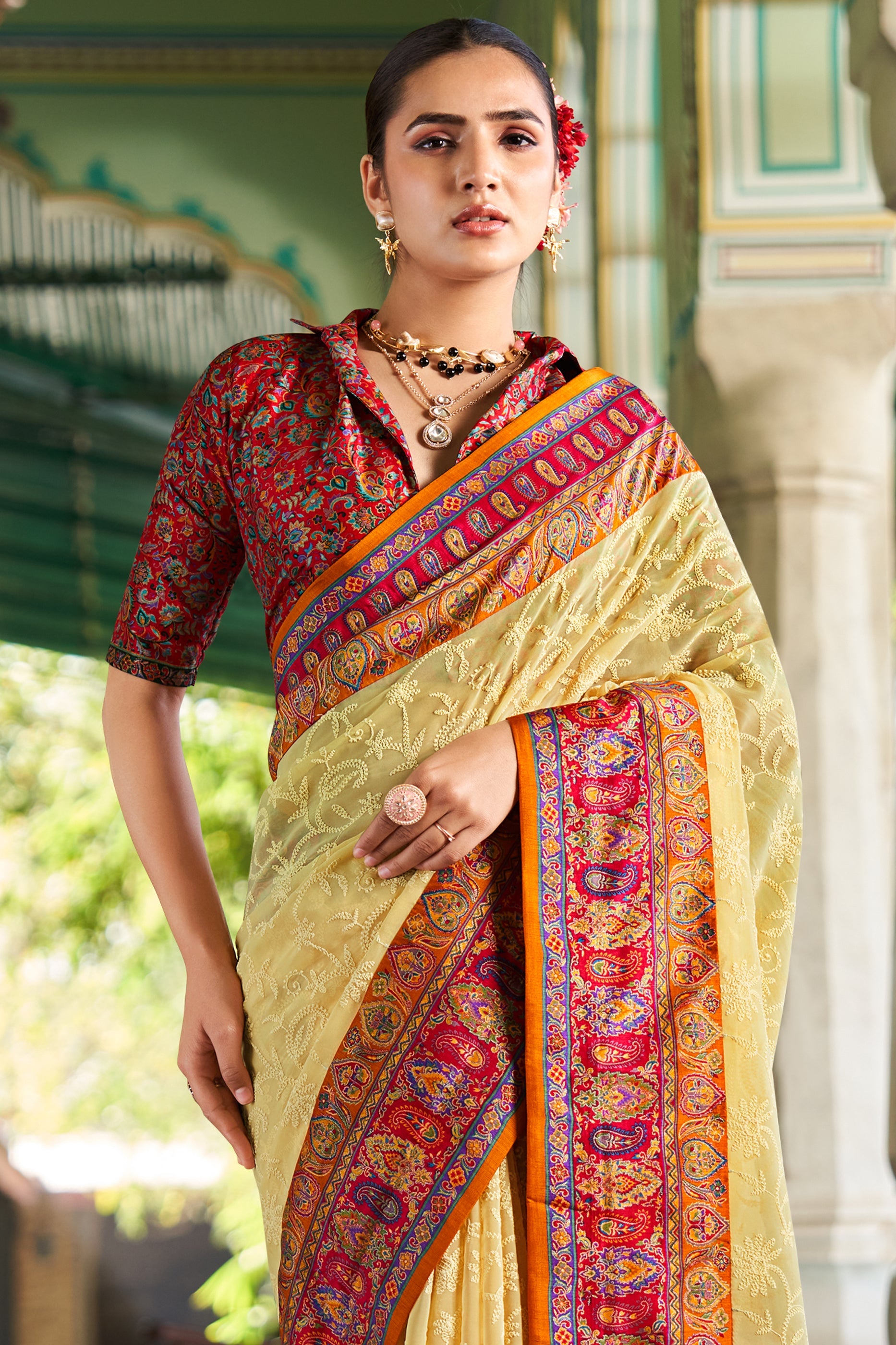 Light Yellow Printed Georgette Saree-SAR10208_3_SareeButa.com