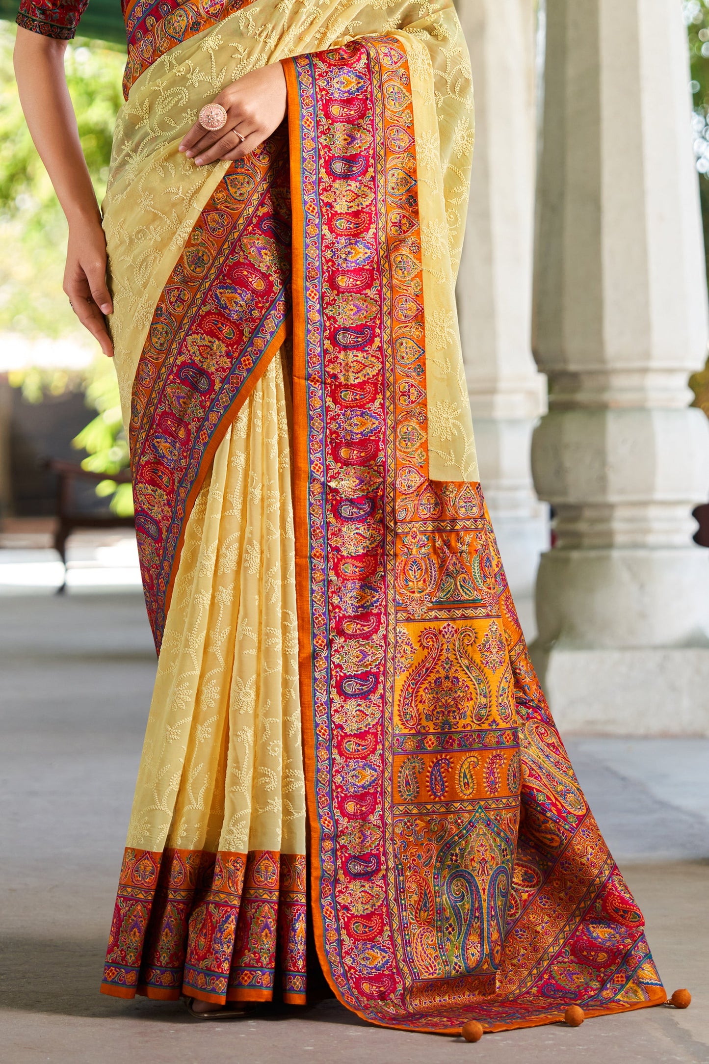 Light Yellow Printed Georgette Saree-SAR10208_4_SareeButa.com