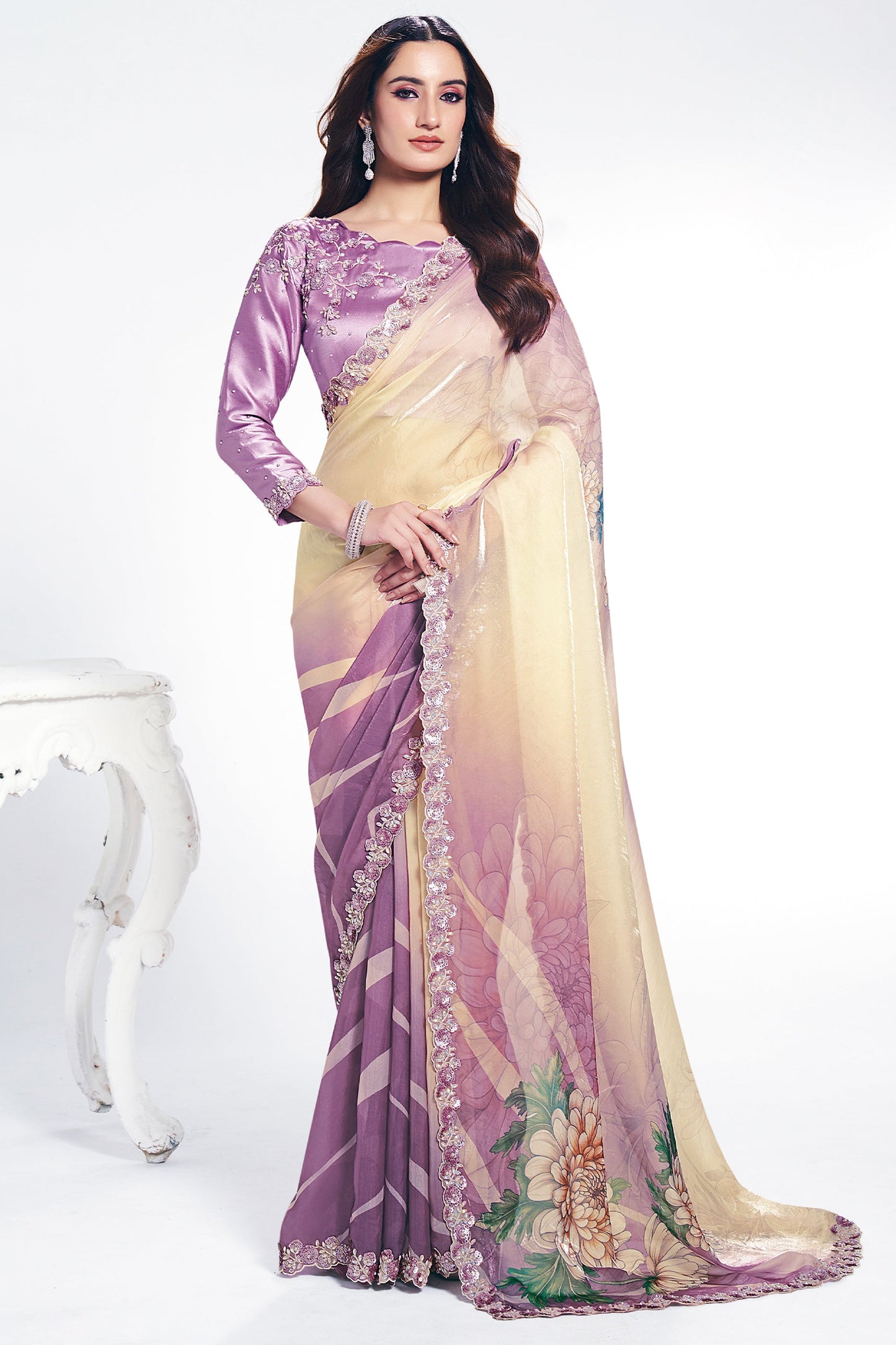 Lilac Digital Printed Satin Silk Saree-SAR10266_1_SareeButa.com
