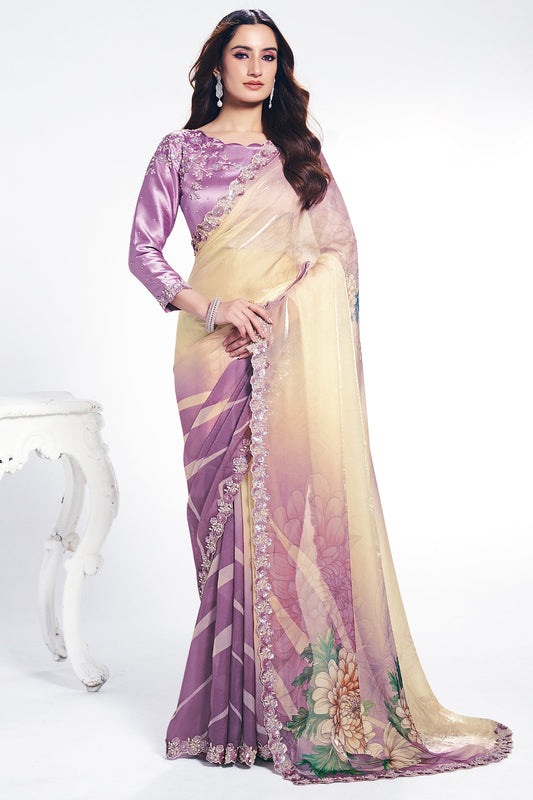 Lilac Digital Printed Satin Silk Saree-SAR10266_1_SareeButa.com
