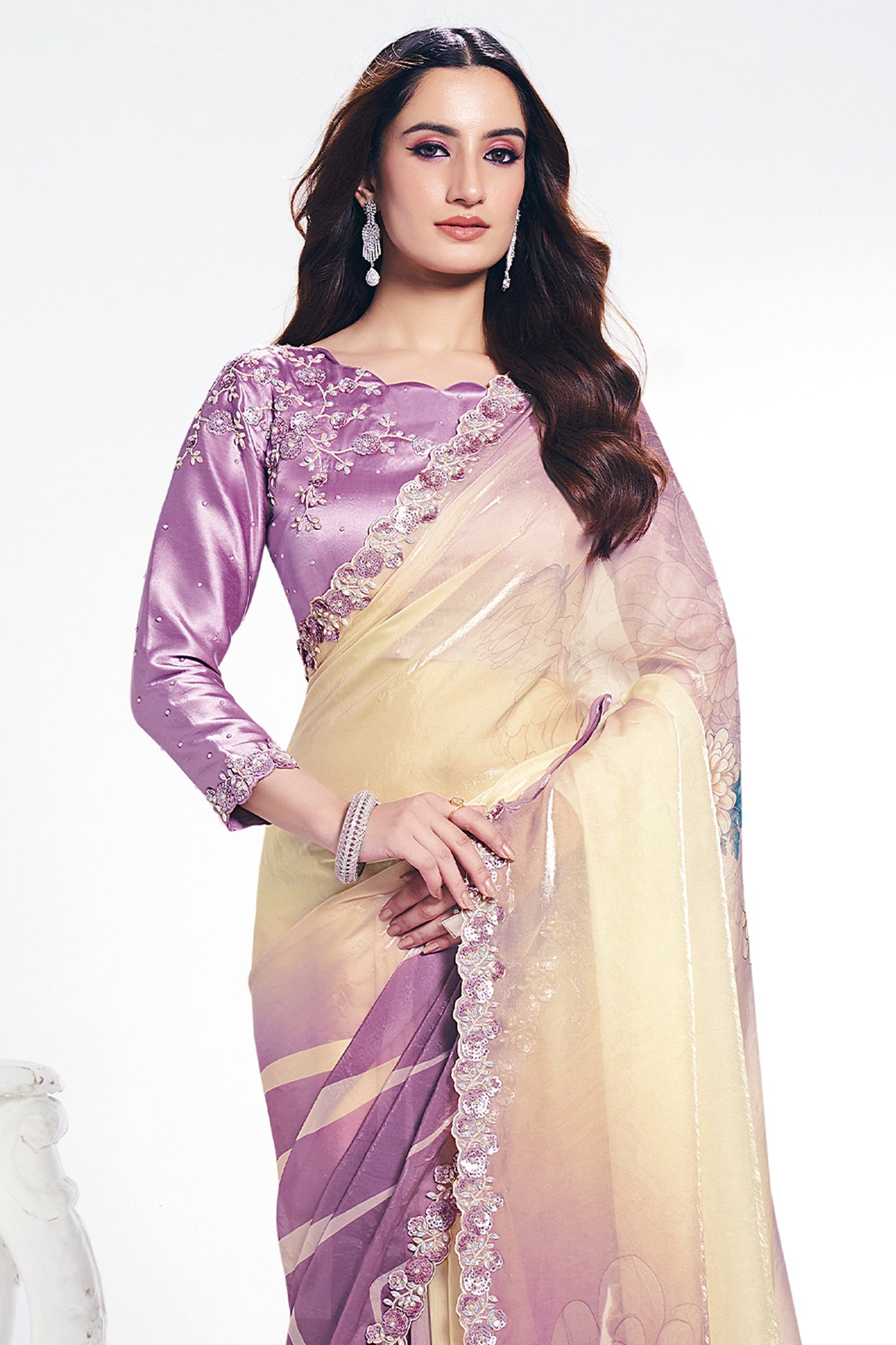 Lilac Digital Printed Satin Silk Saree-SAR10266_3_SareeButa.com