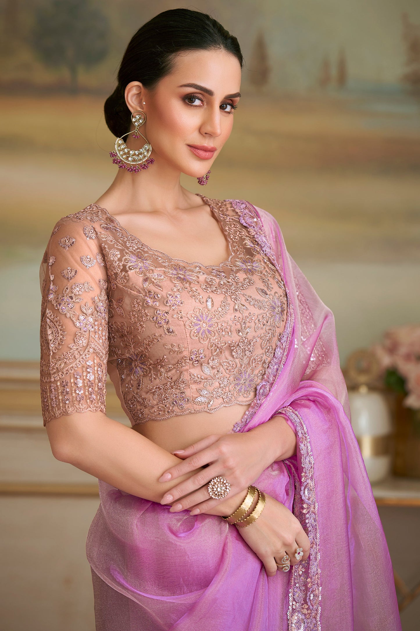 Lilac Embroidered Tissue Georgette Saree-SAR10847_2_SareeButa.com