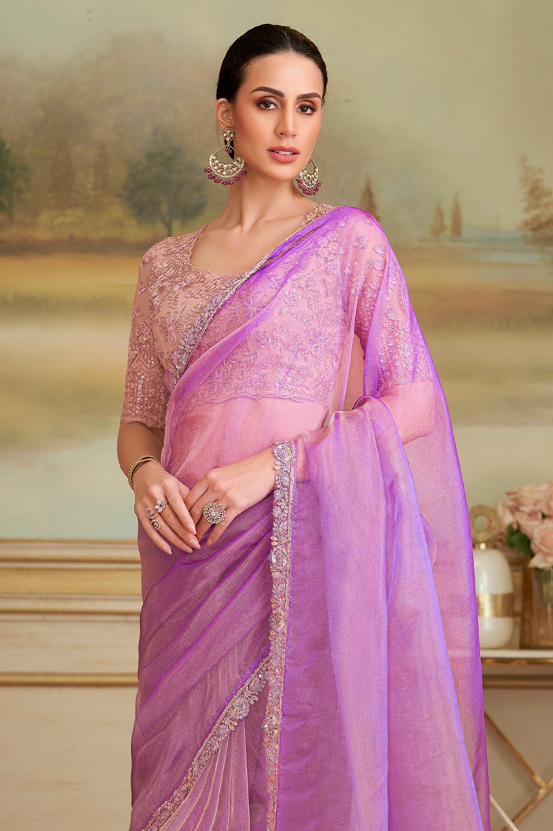 Lilac Embroidered Tissue Georgette Saree-SAR10847_3_SareeButa.com