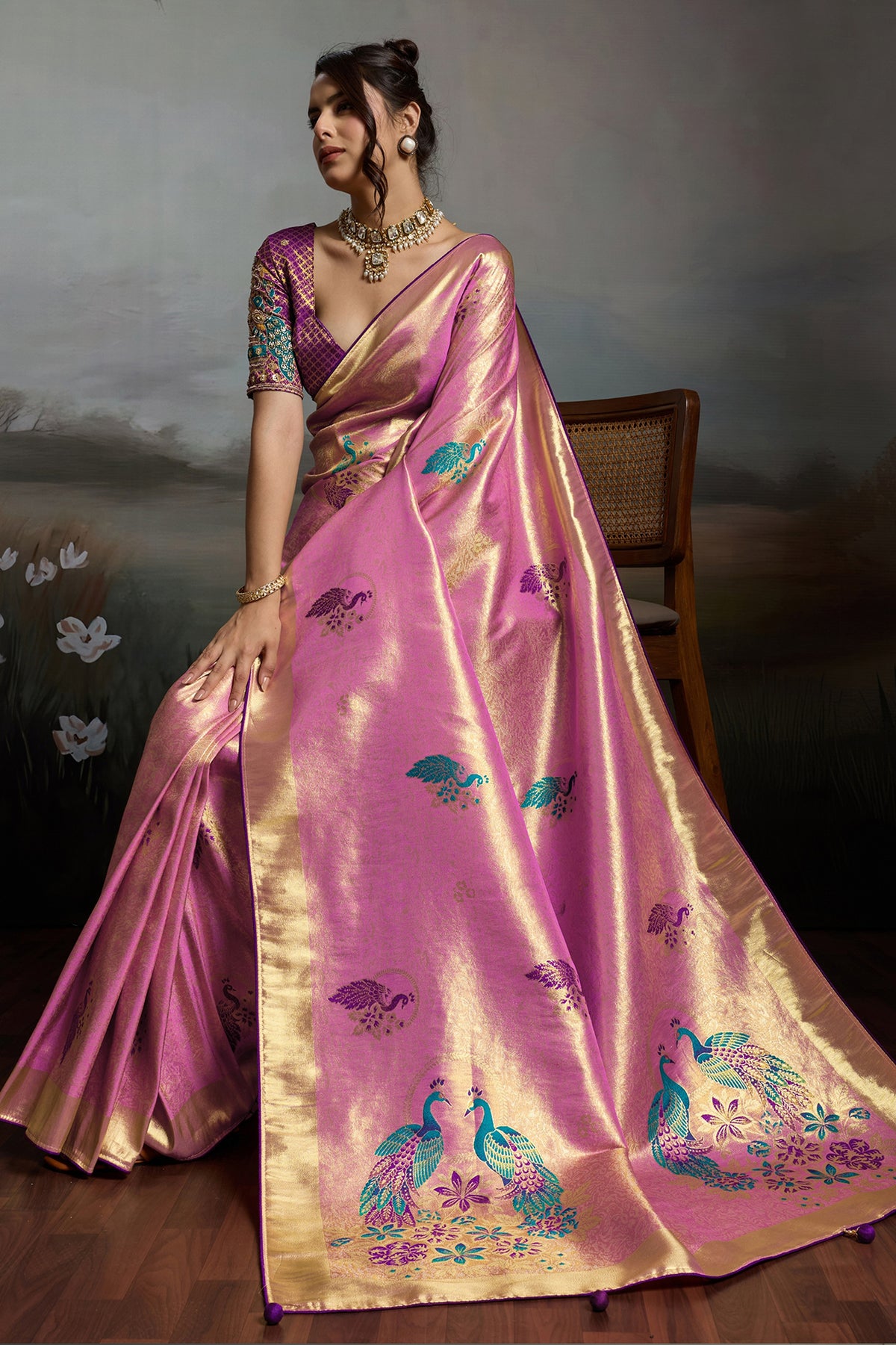 Lilac Metallic Woven Banarasi Saree-SAR12932_1_SareeButa.com