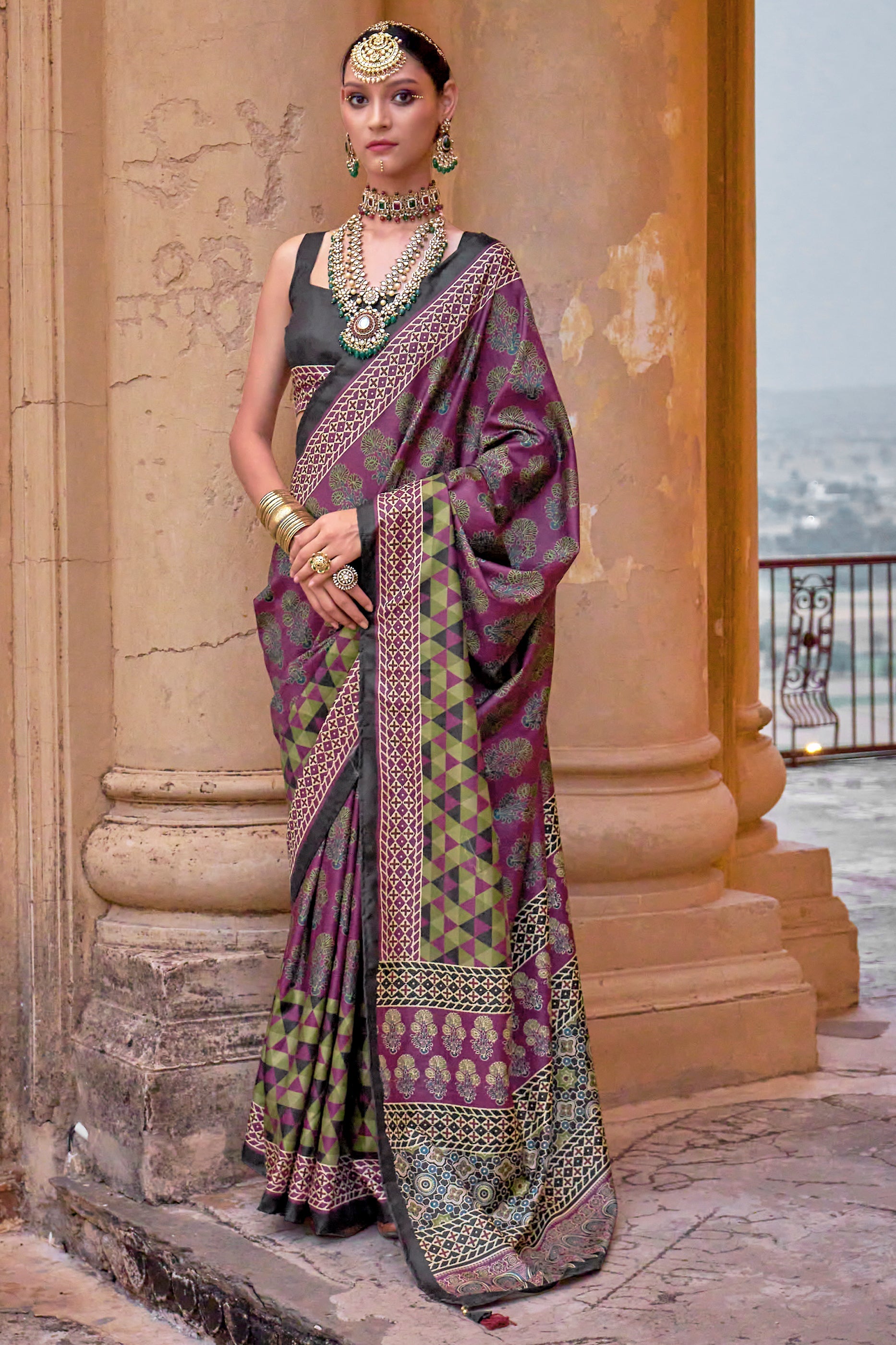 Lilac Purple Printed Viscose Saree-SAR10150_1_SareeButa.com