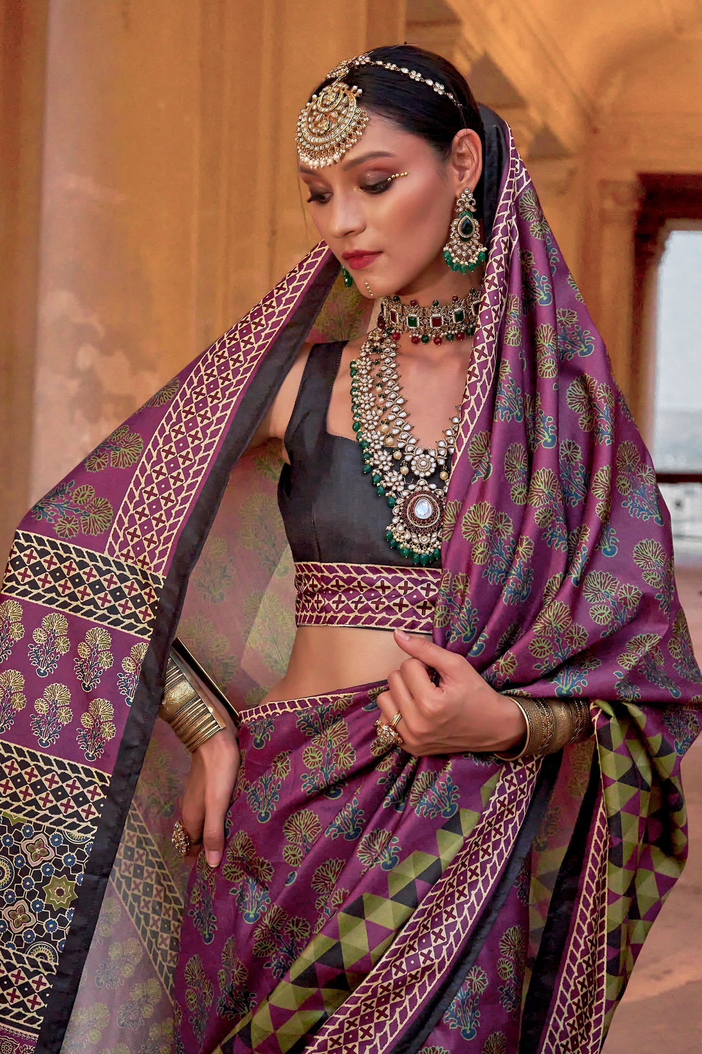 Lilac Purple Printed Viscose Saree-SAR10150_2_SareeButa.com