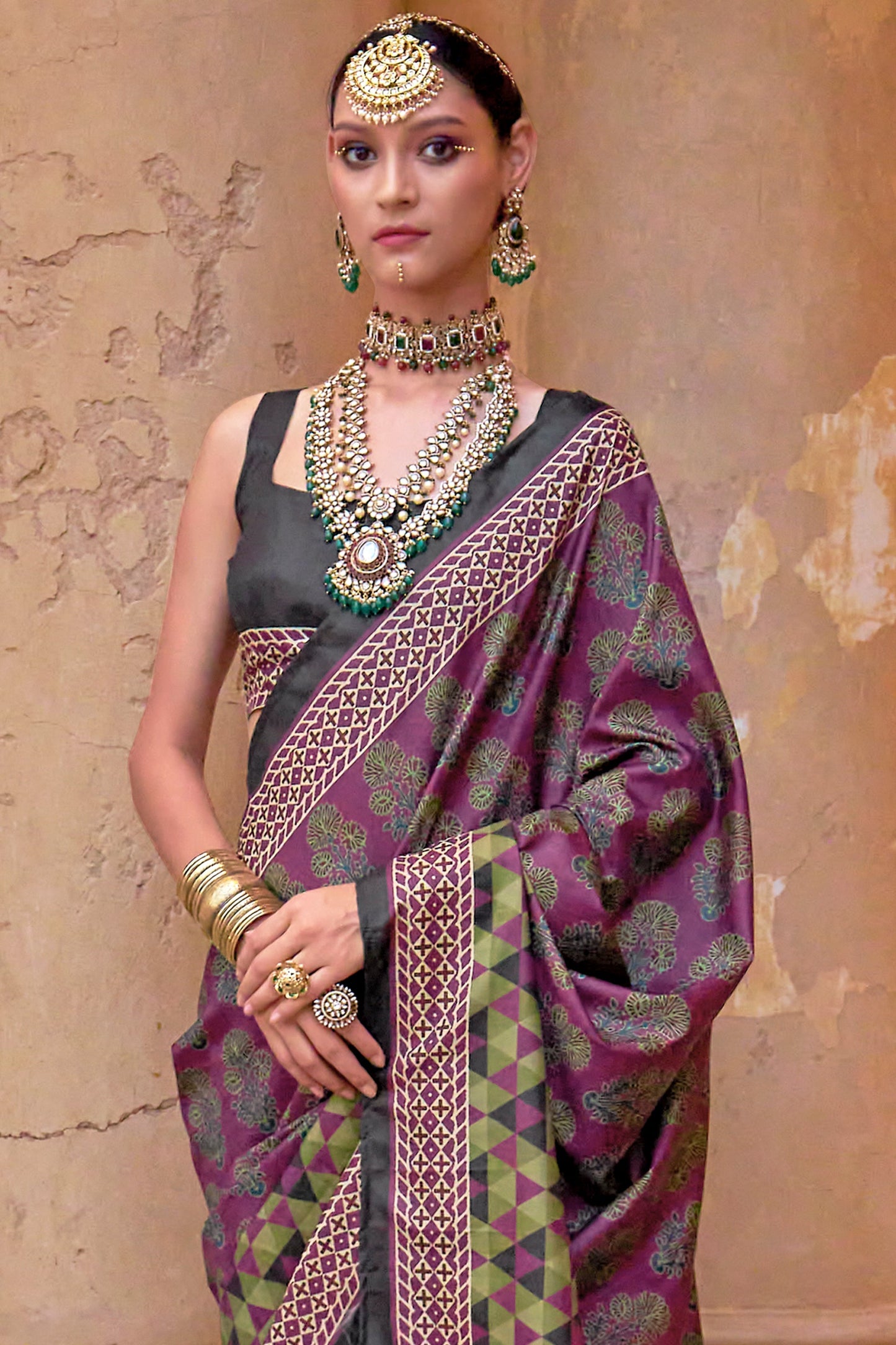 Lilac Purple Printed Viscose Saree-SAR10150_3_SareeButa.com
