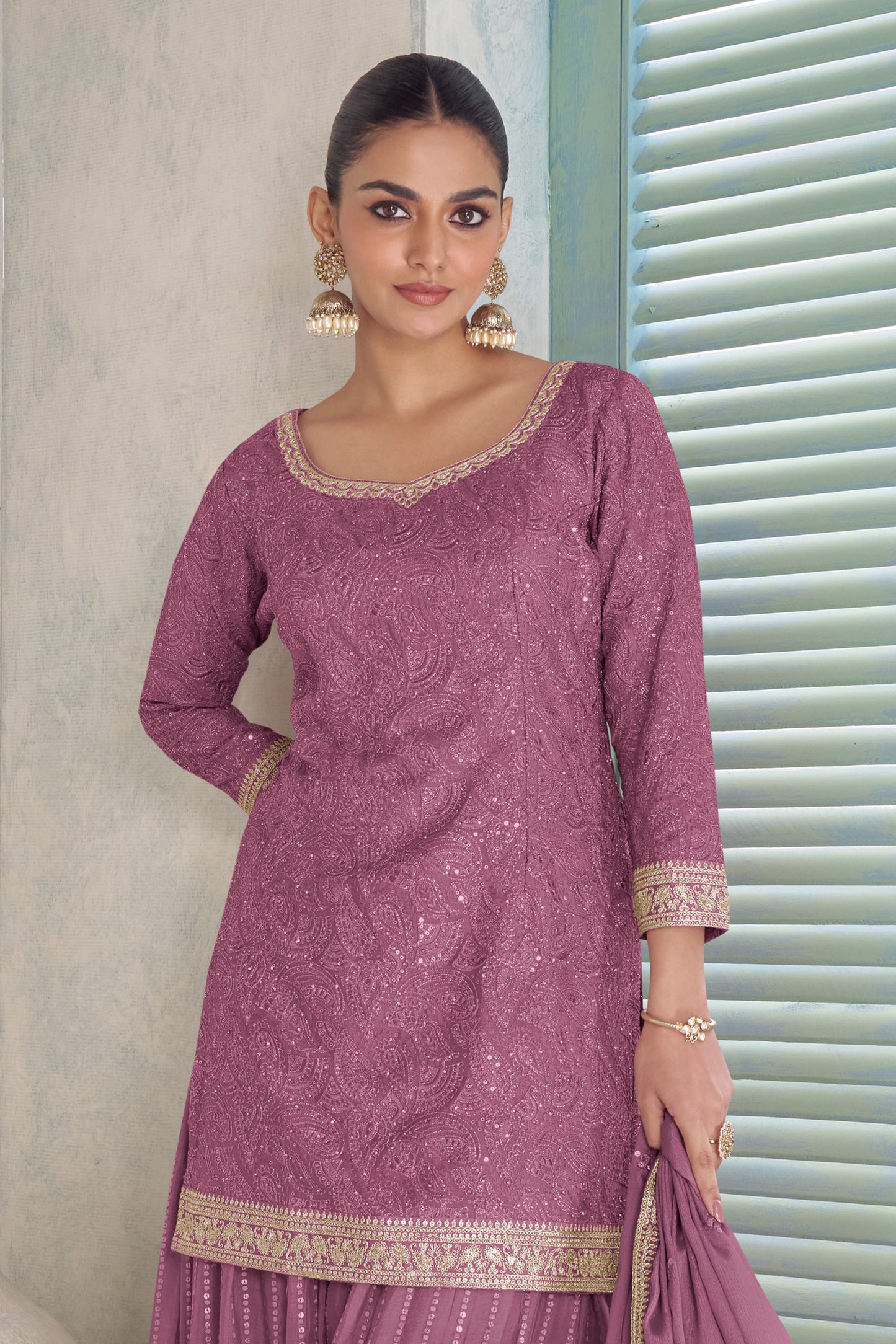 Lilac Readymade Embroidered Chinon Suit-SAR12241_3_SareeButa.com
