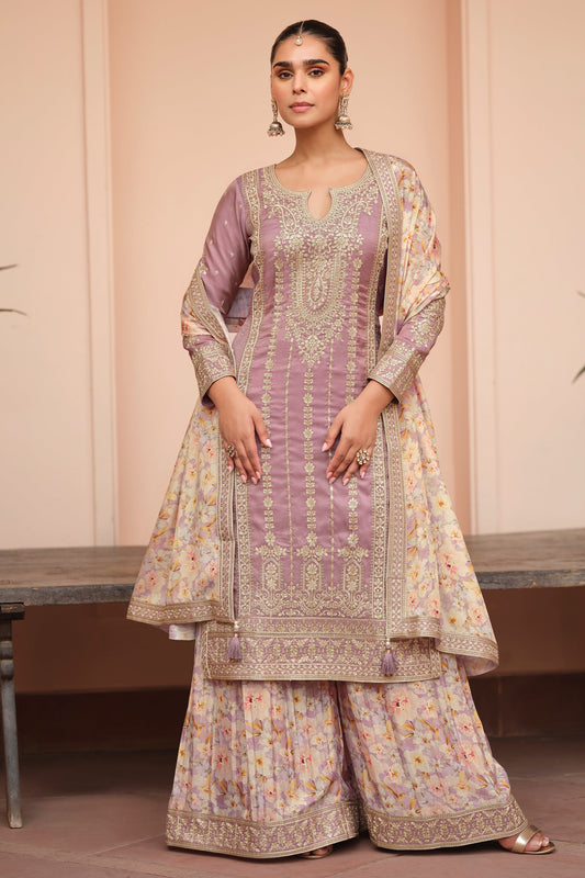 Lilac Readymade Embroidered Simar Silk Suit-SAR10651_1_SareeButa.com