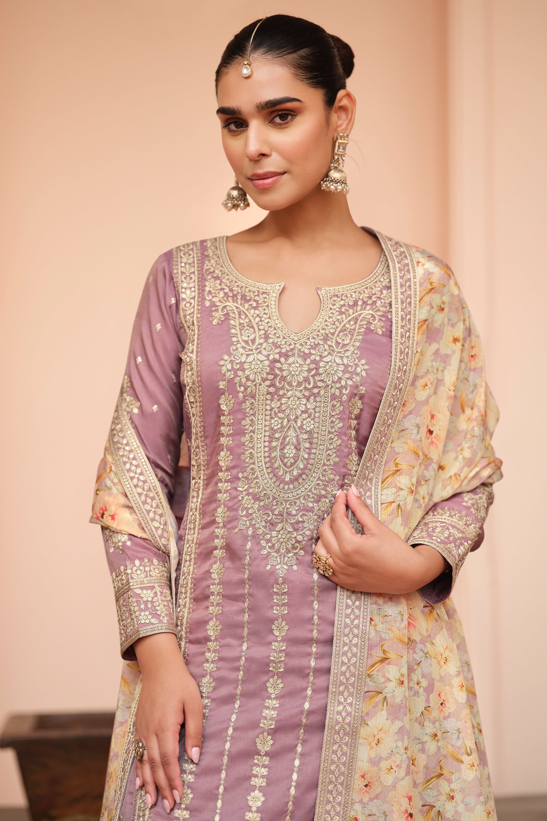 Lilac Readymade Embroidered Simar Silk Suit-SAR10651_3_SareeButa.com