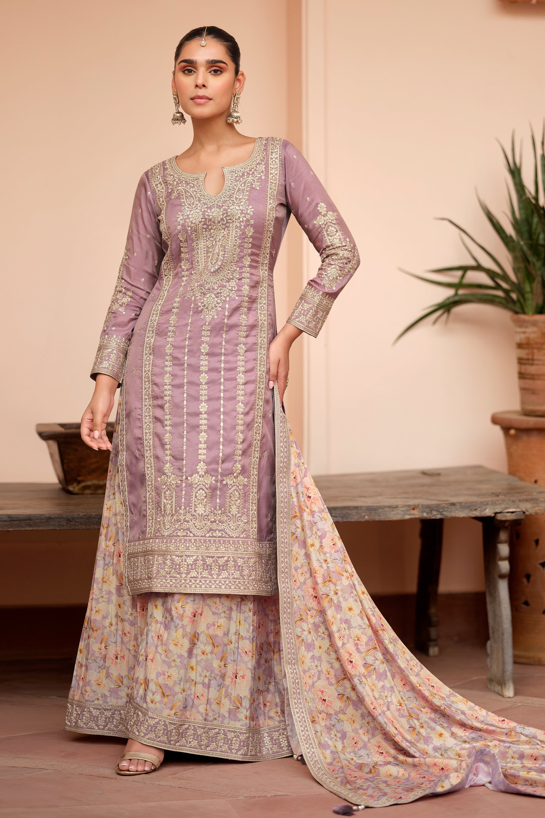 Lilac Readymade Embroidered Simar Silk Suit-SAR10651_4_SareeButa.com