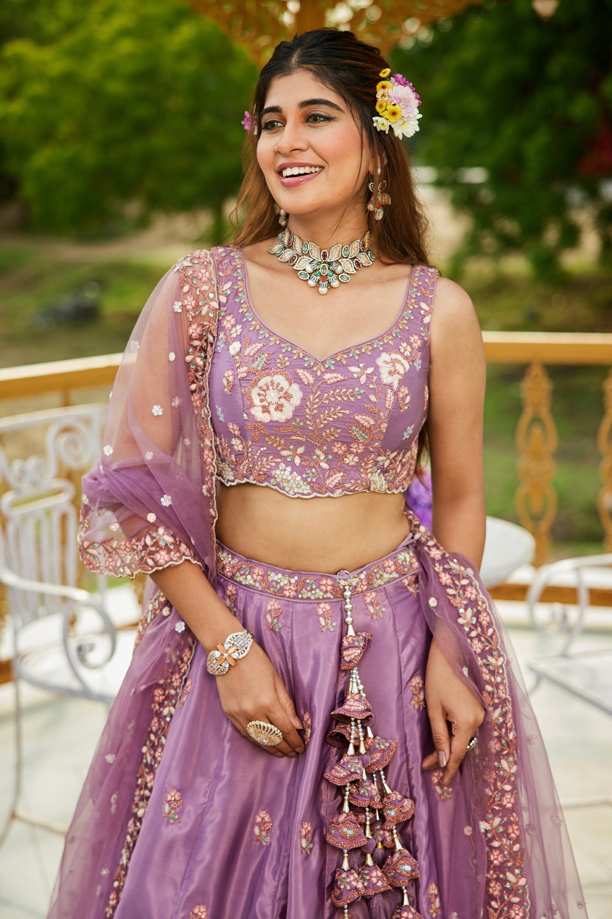 Lilac Semi Stitched Embroidered Satin Lehenga-SAR12856_3_SareeButa.com