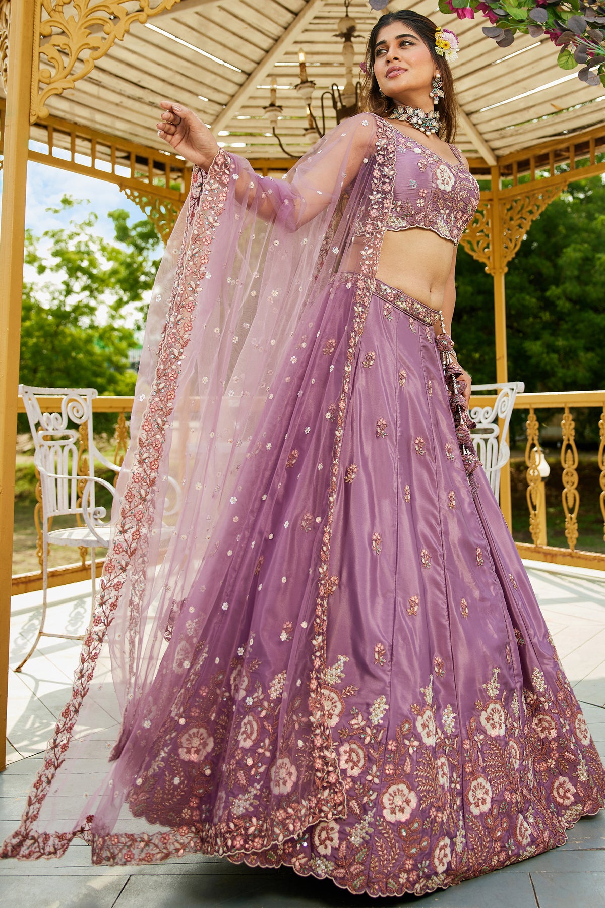 Lilac Semi Stitched Embroidered Satin Lehenga-SAR12856_4_SareeButa.com