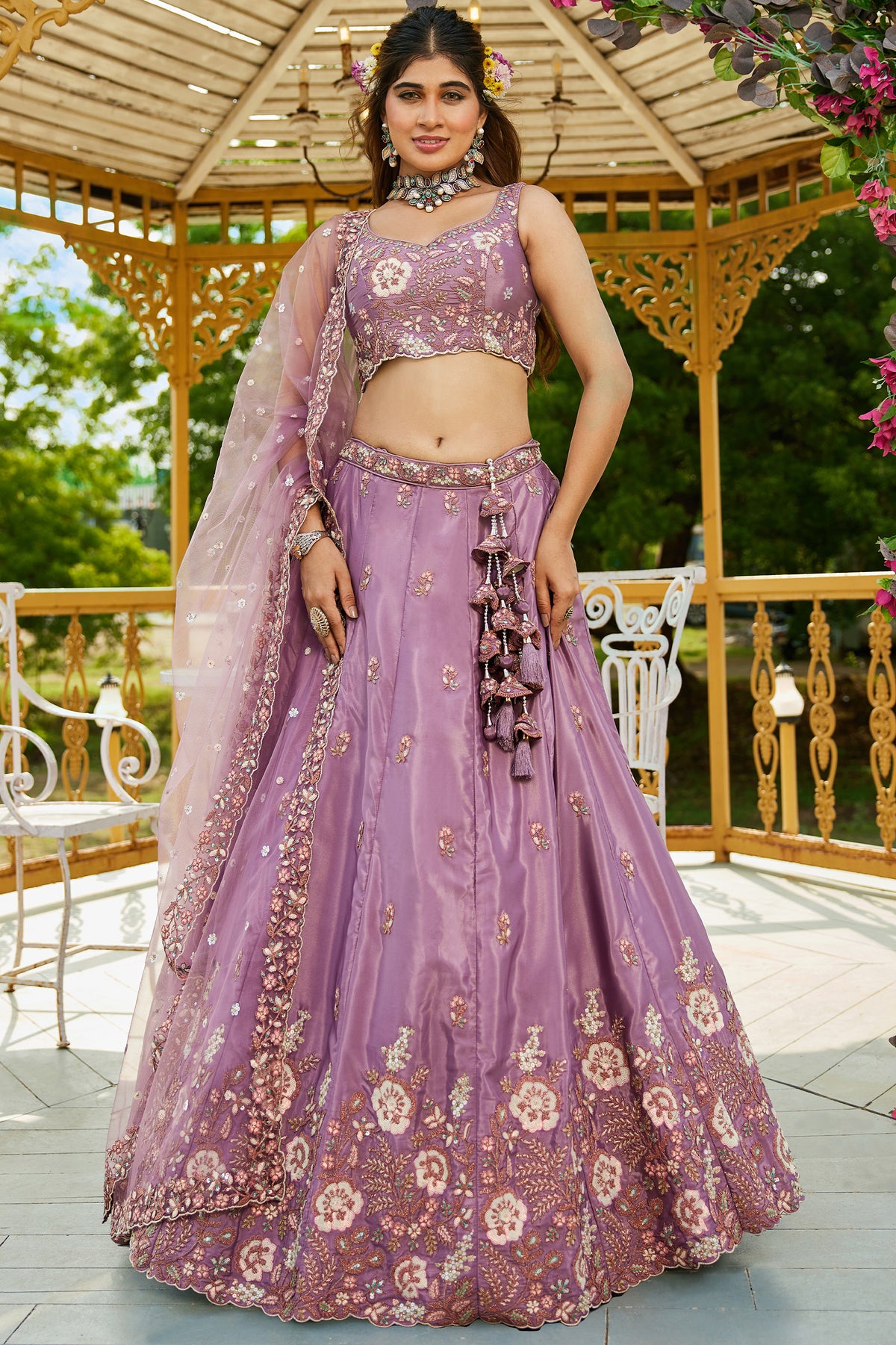 Lilac Semi Stitched Embroidered Satin Lehenga-SAR12856_5_SareeButa.com