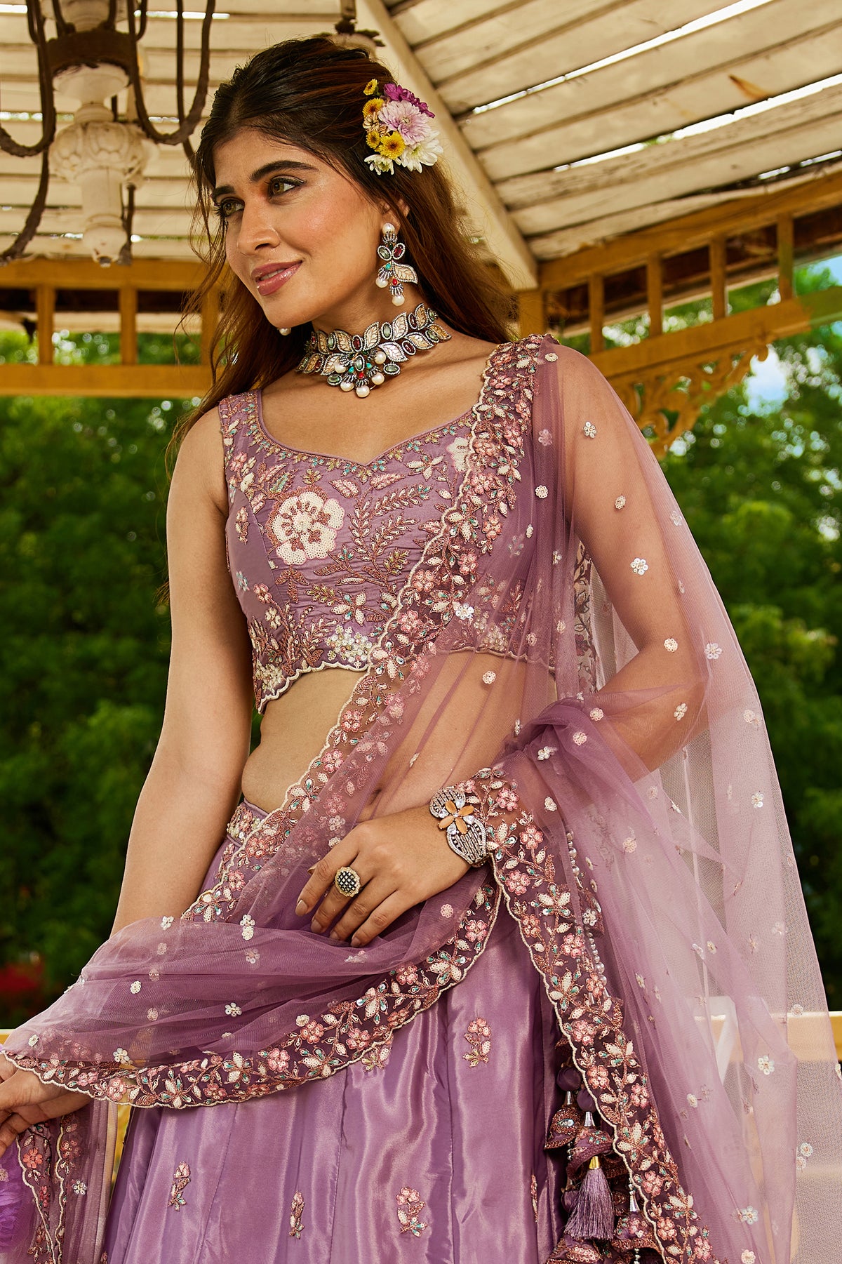 Lilac Semi Stitched Embroidered Satin Lehenga-SAR12856_8_SareeButa.com