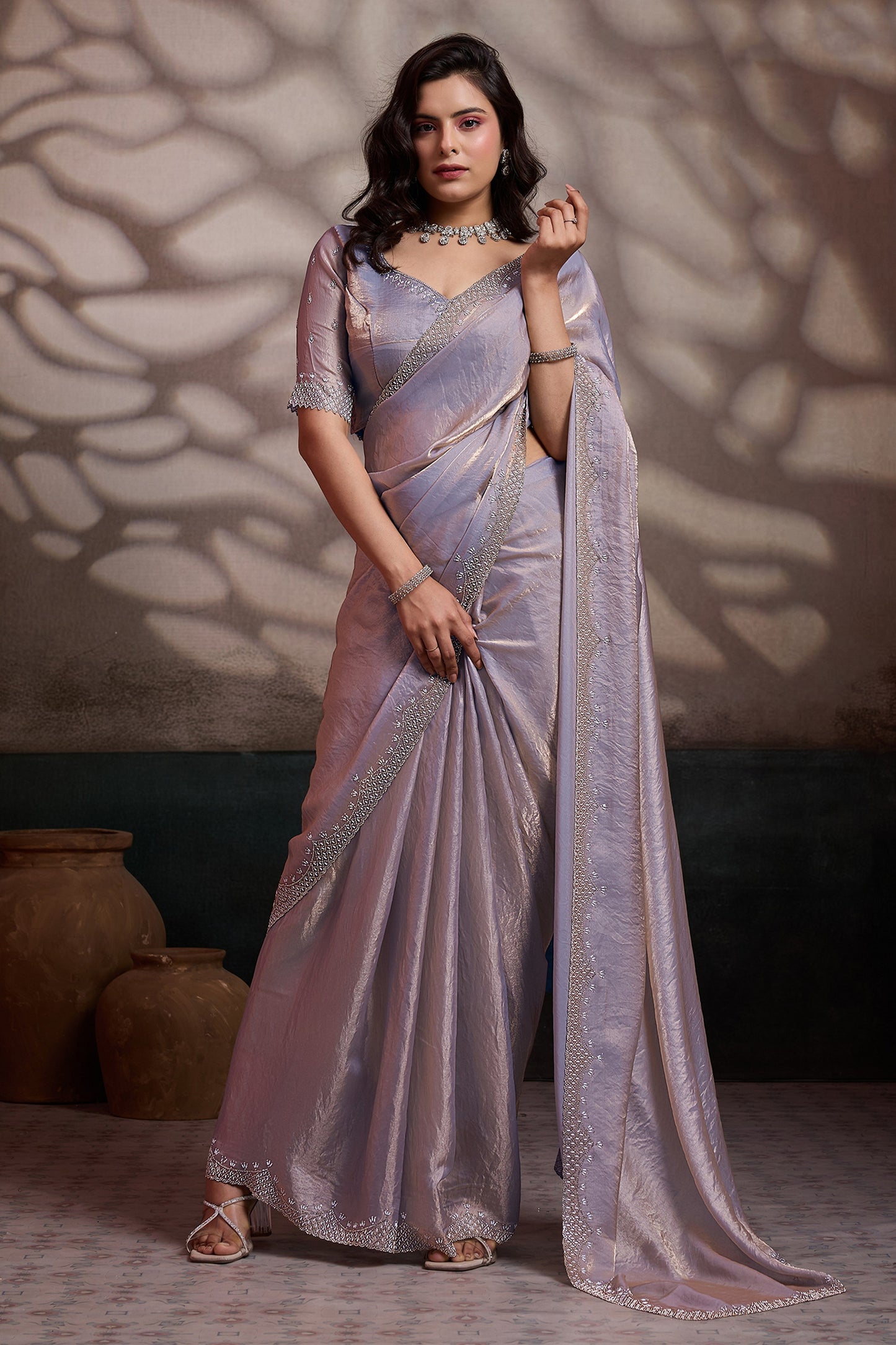Lilac Stone Work Metallic Satin Saree-SAR12536_1_SareeButa.com