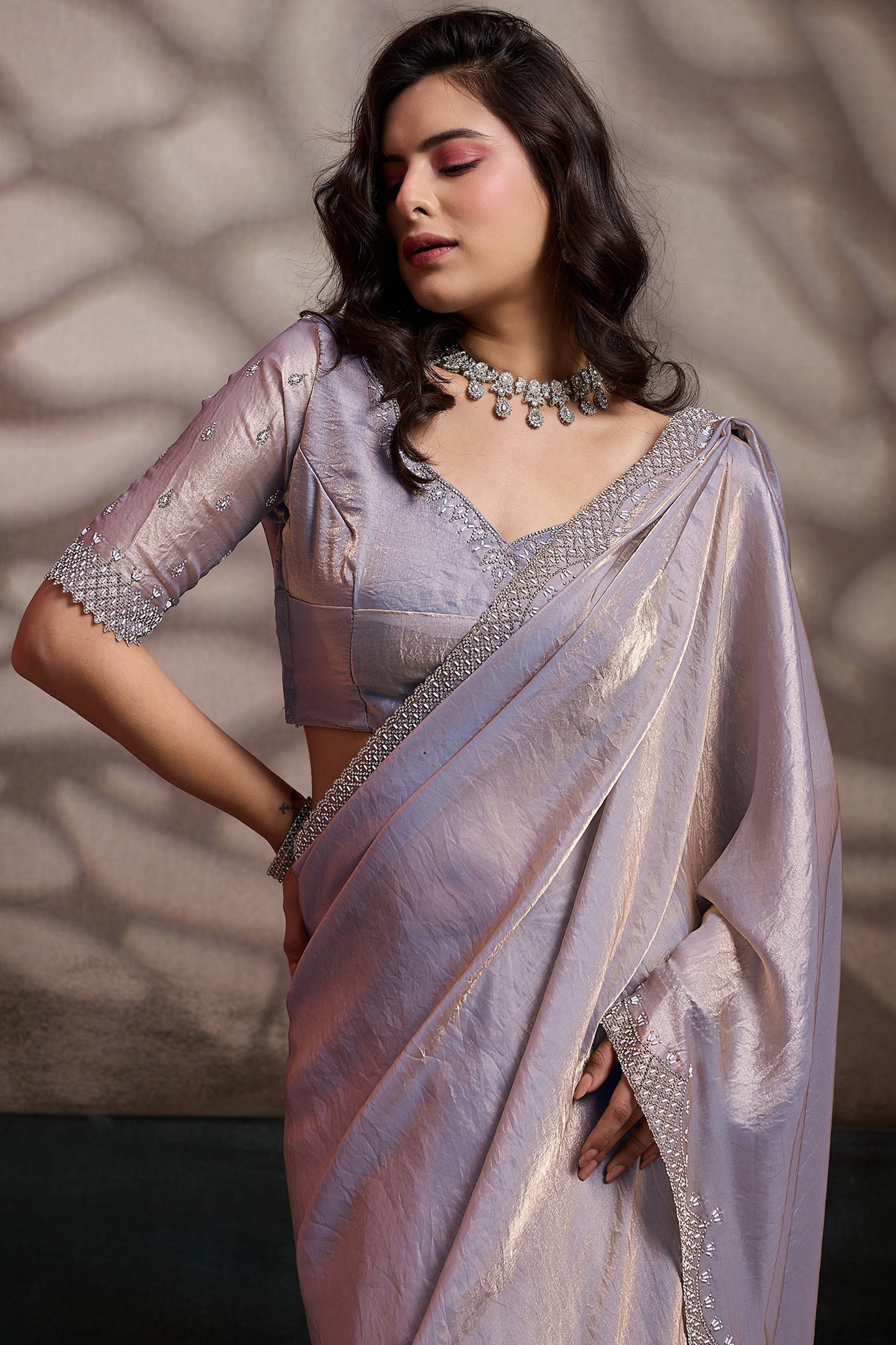 Lilac Stone Work Metallic Satin Saree-SAR12536_4_SareeButa.com