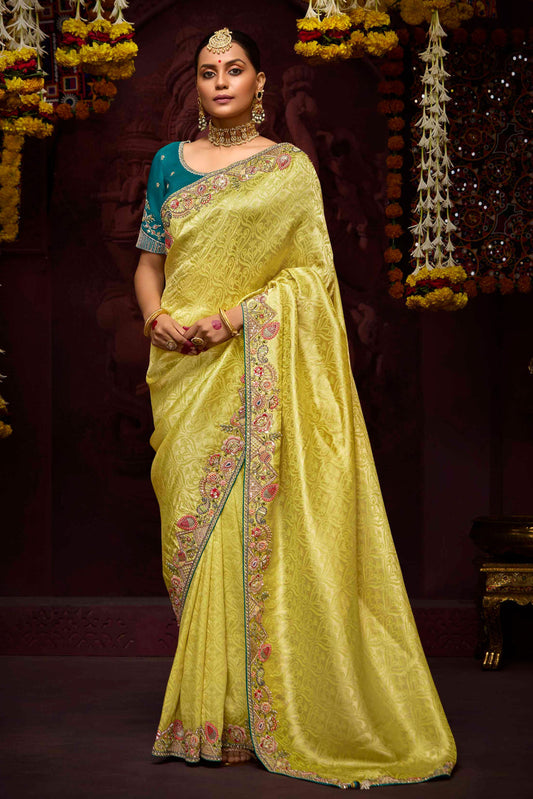 Lime Embroidered Banarasi Silk Saree-ZB133278_1_SareeButa.Com