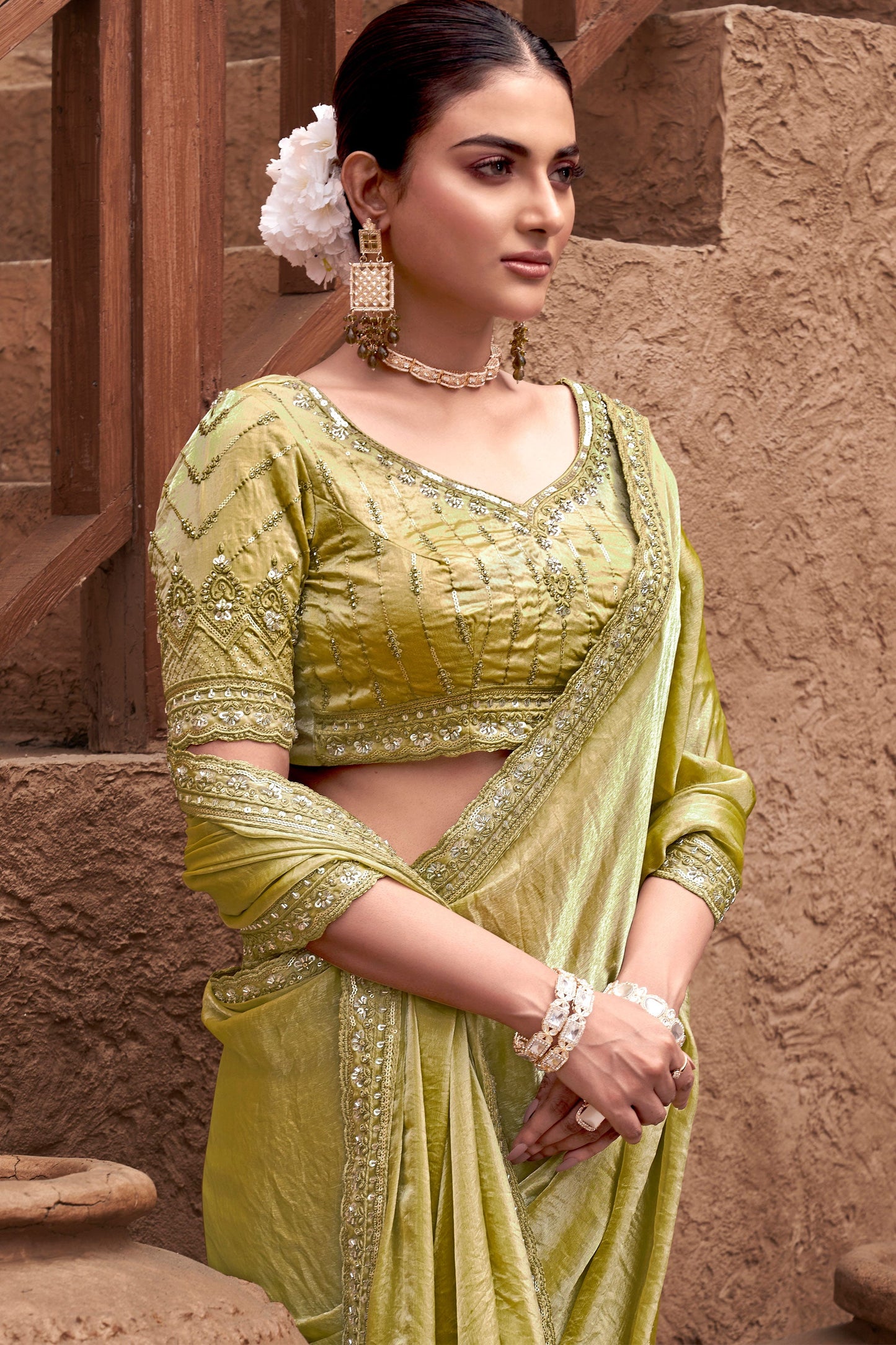 Lime Gradient Satin Silk Saree with Readymade Blouse-ZB133942_2_SareeButa.com